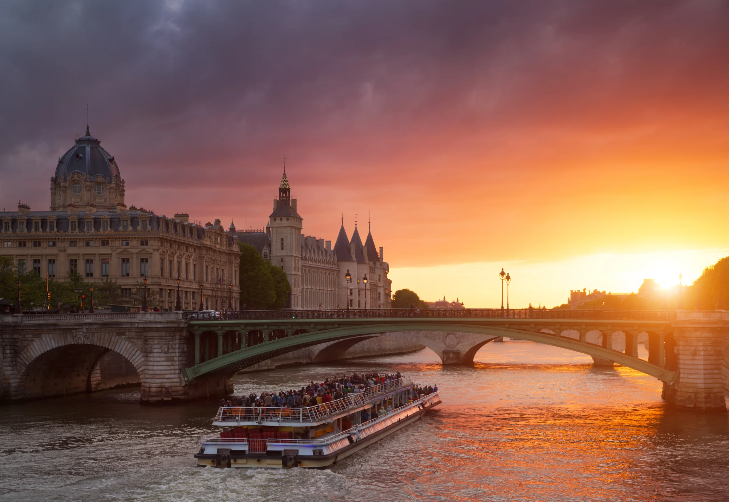 Sunset Seine River cruise in Paris, France