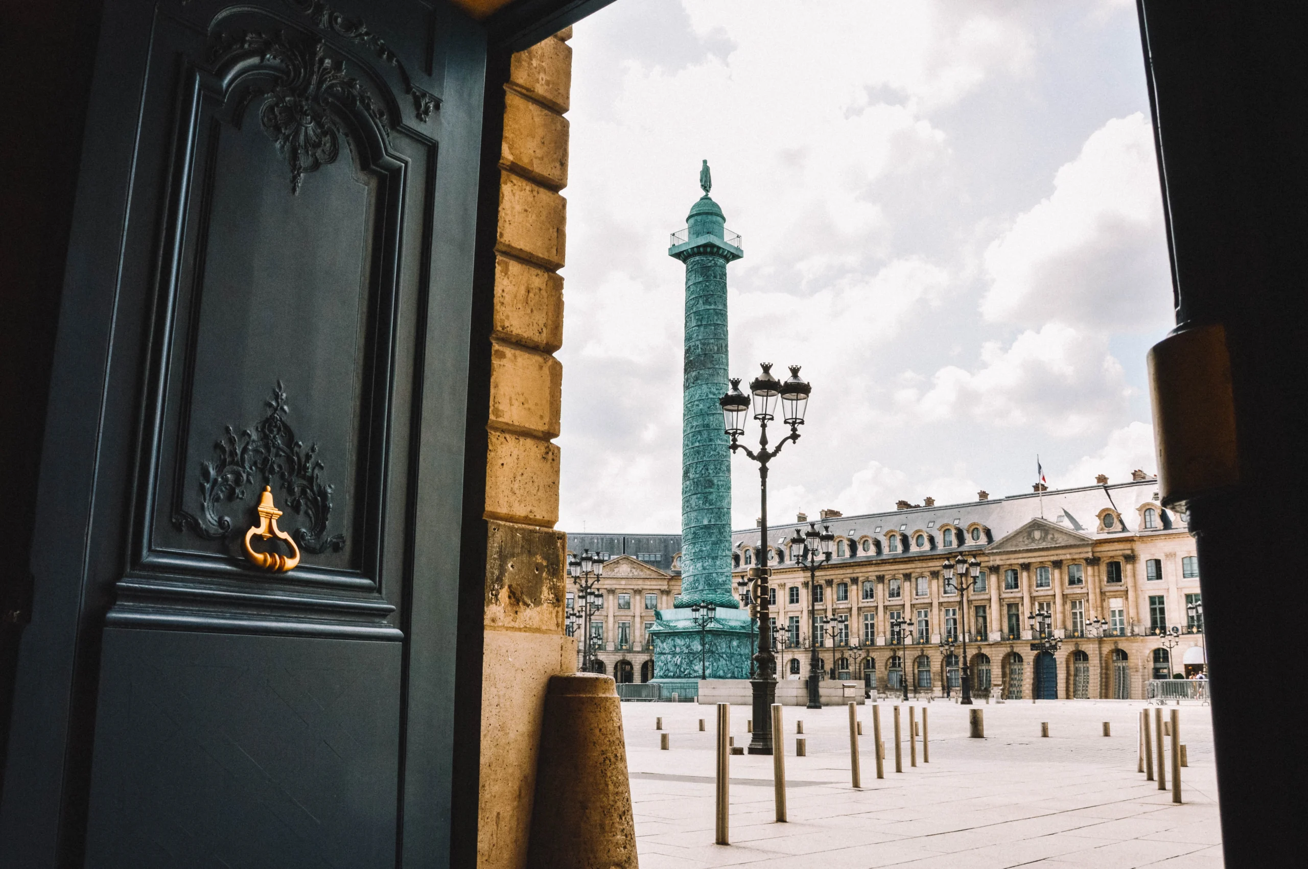 View of Place Vendome from doorway in Paris France