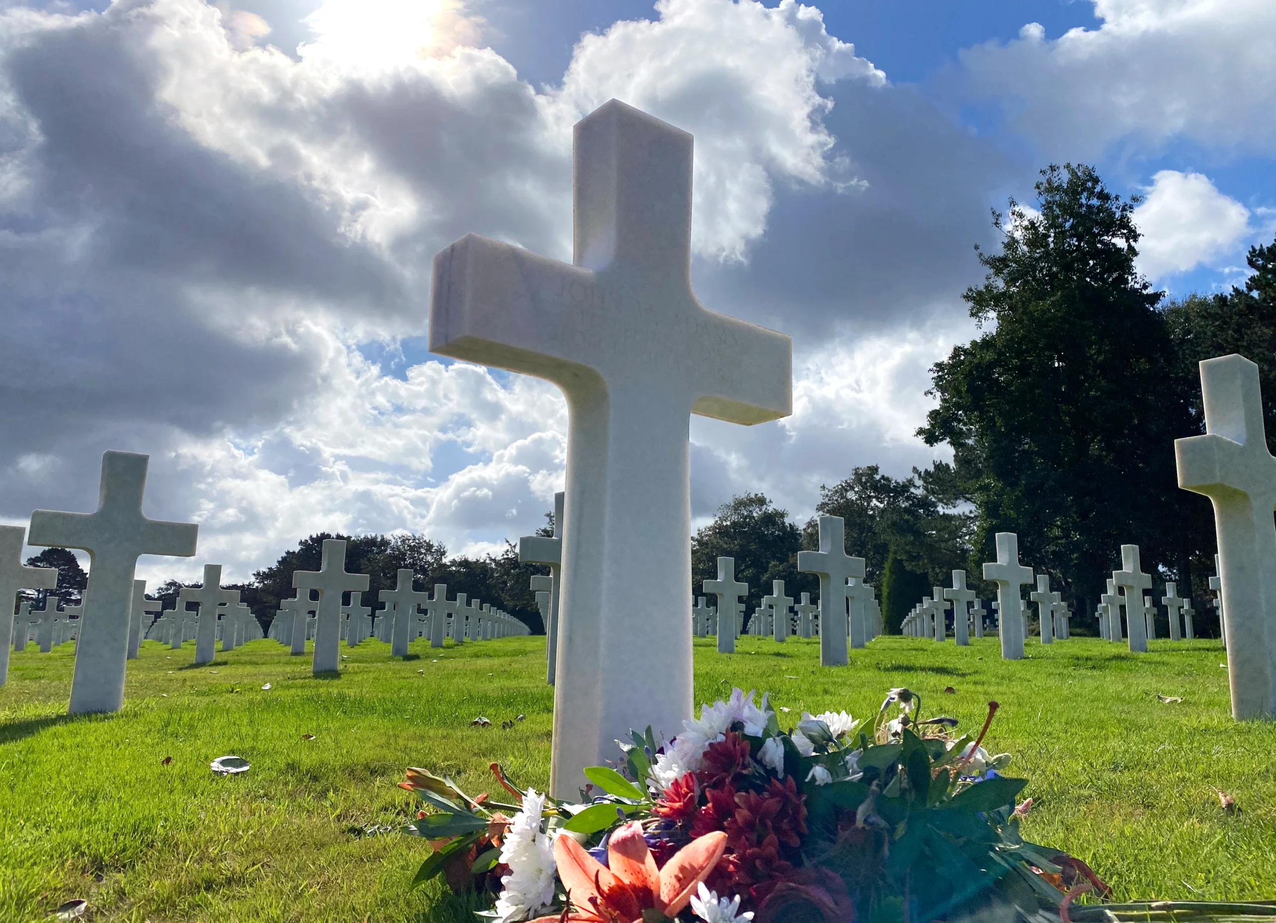 Close-up of crosses in the Normandy American Cemetery