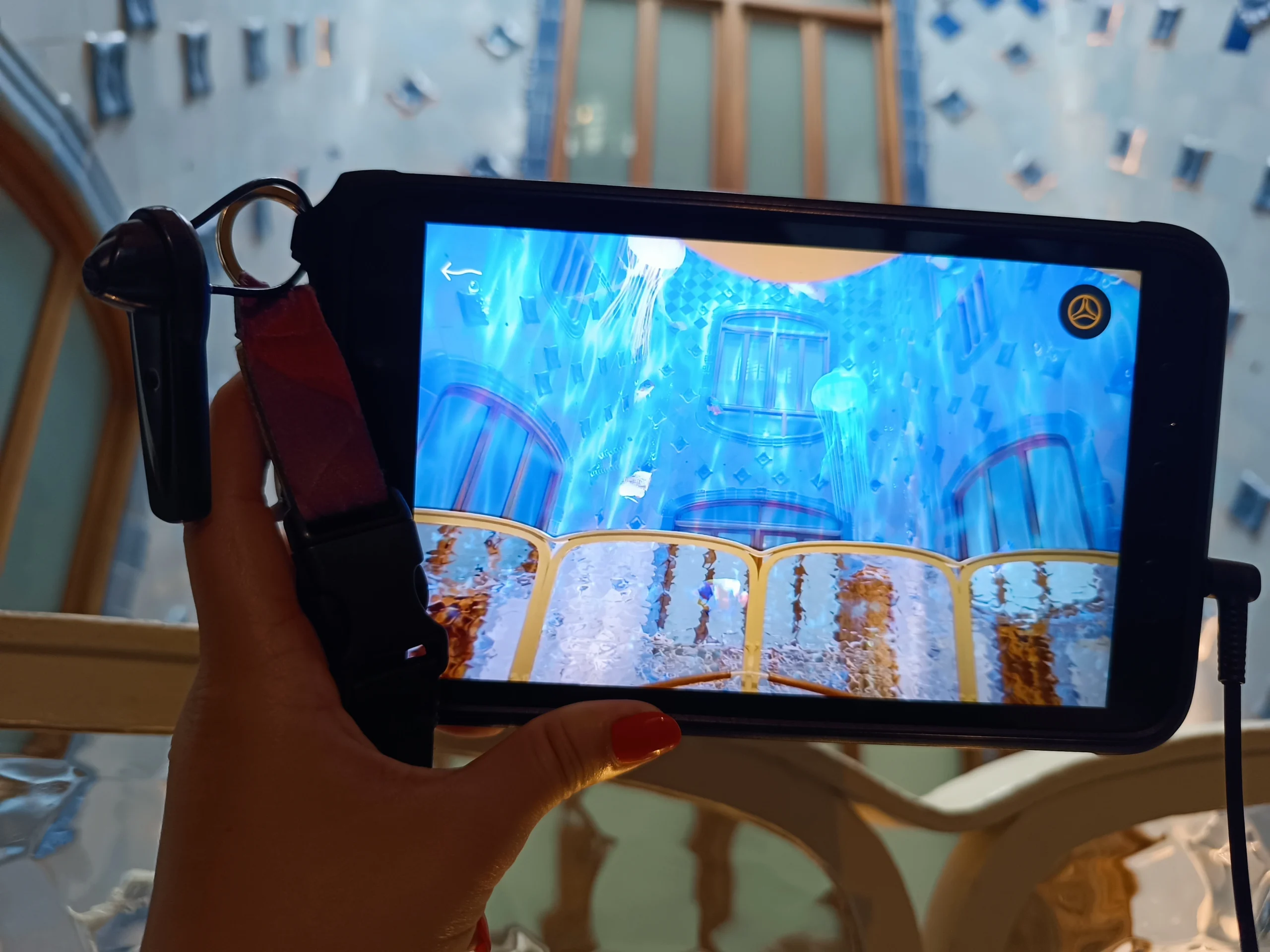 close up of augmented reality tablet on casa batllo early entry tour