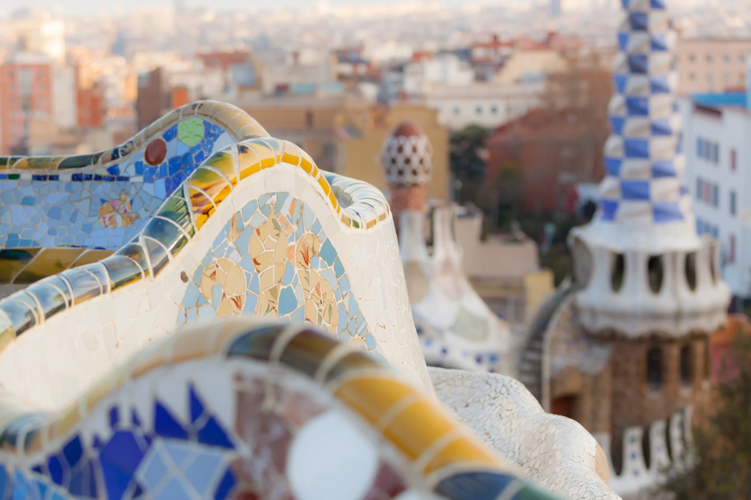 Closeup of Park Guell bench during Park Guell guided experience