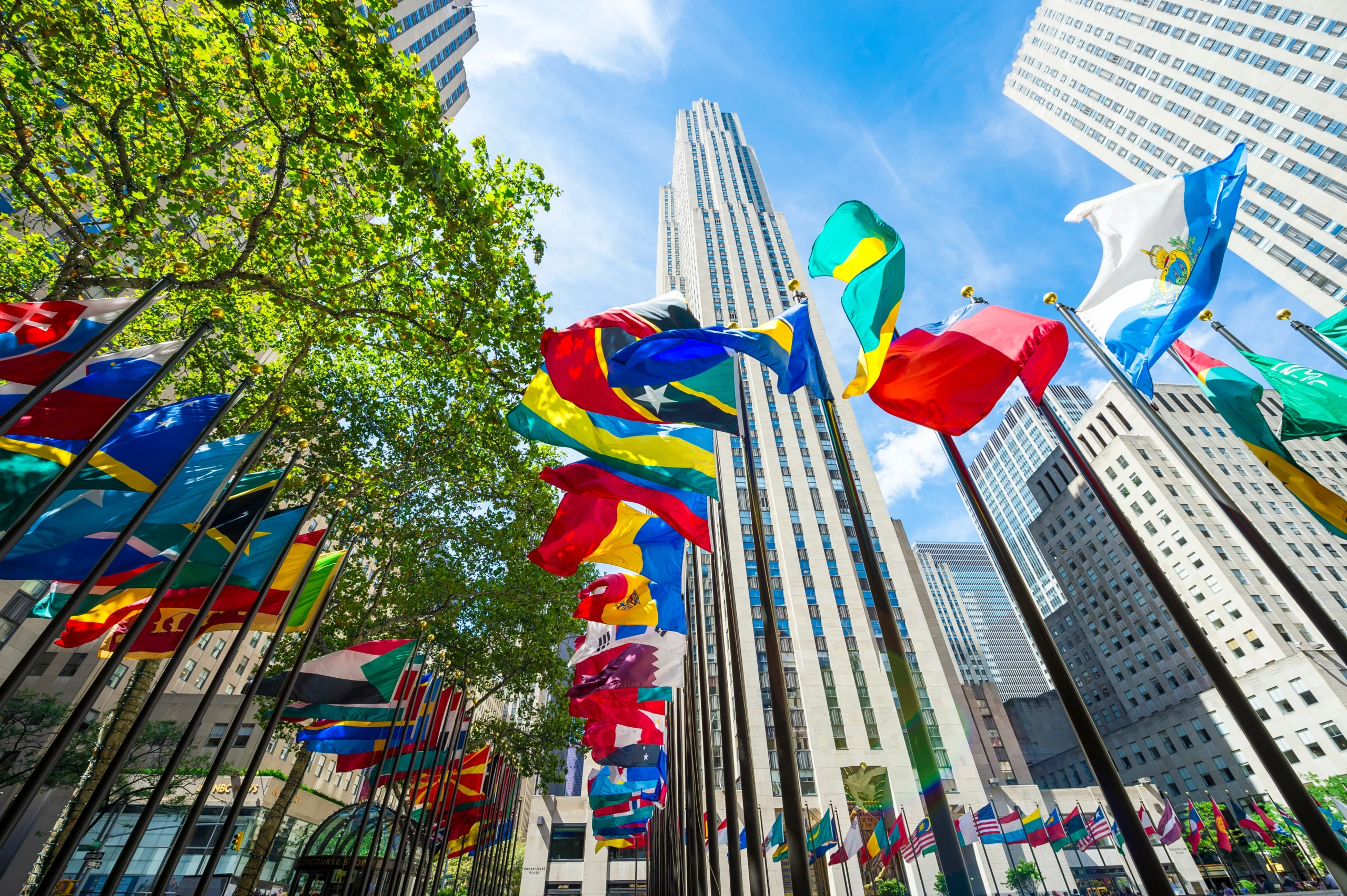 Flags in Rockefeller Plaza in New York City