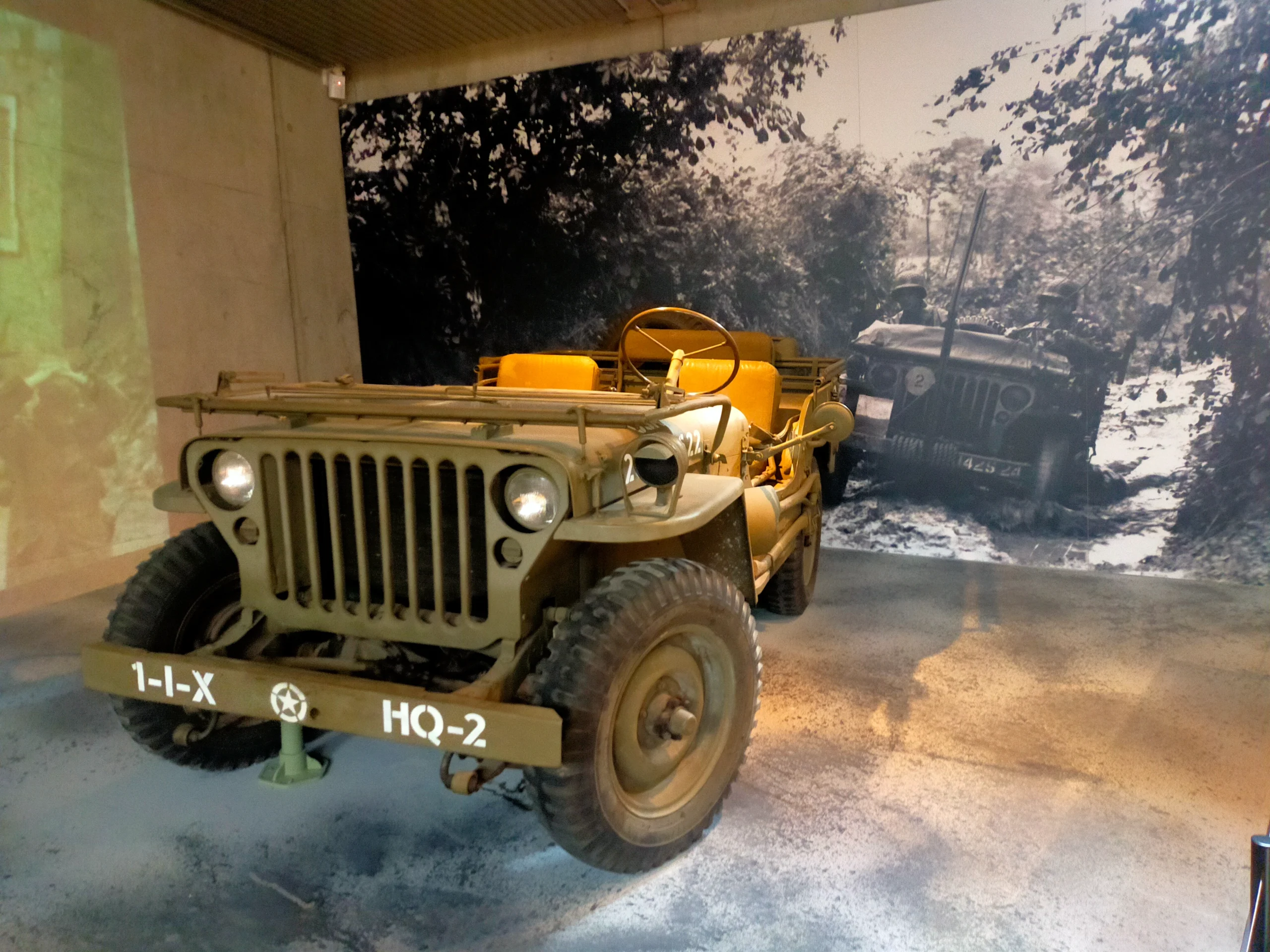 Military vehicle on display during Normandy D-Day tour