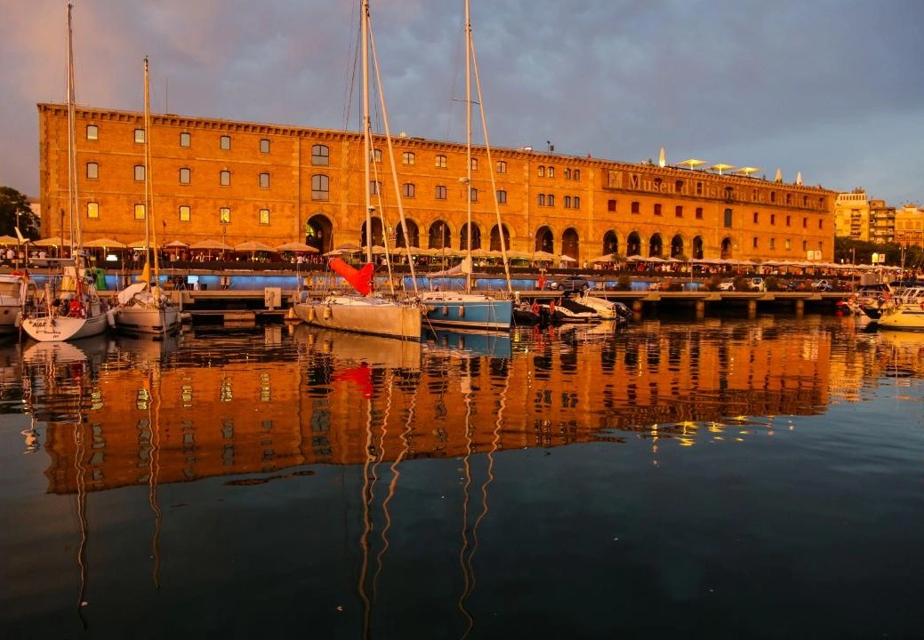 Pier during Sunset sailing experience in Barcelona
