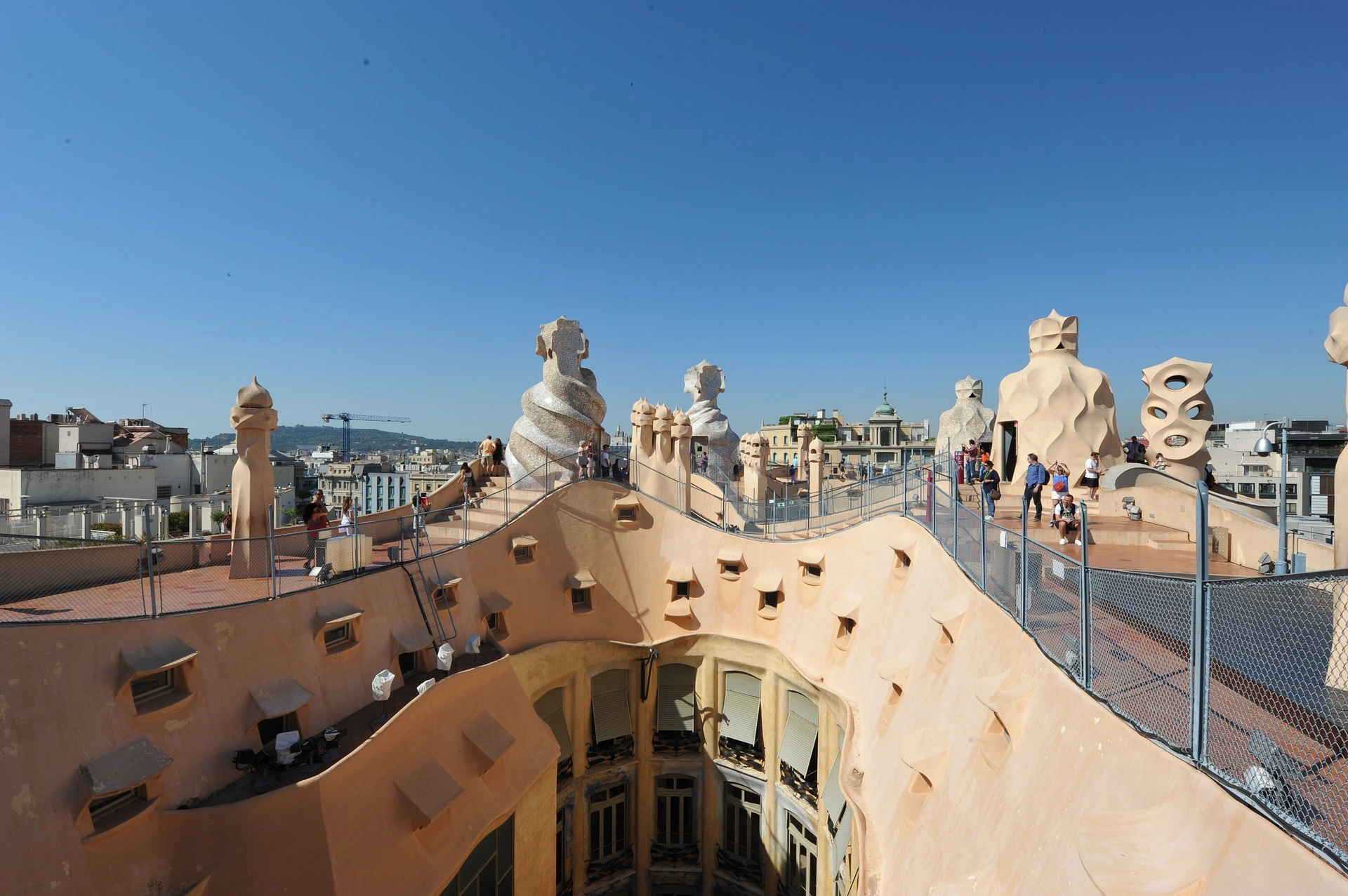 View of Gaudi La Pedrera on a sunny day in Barcelona