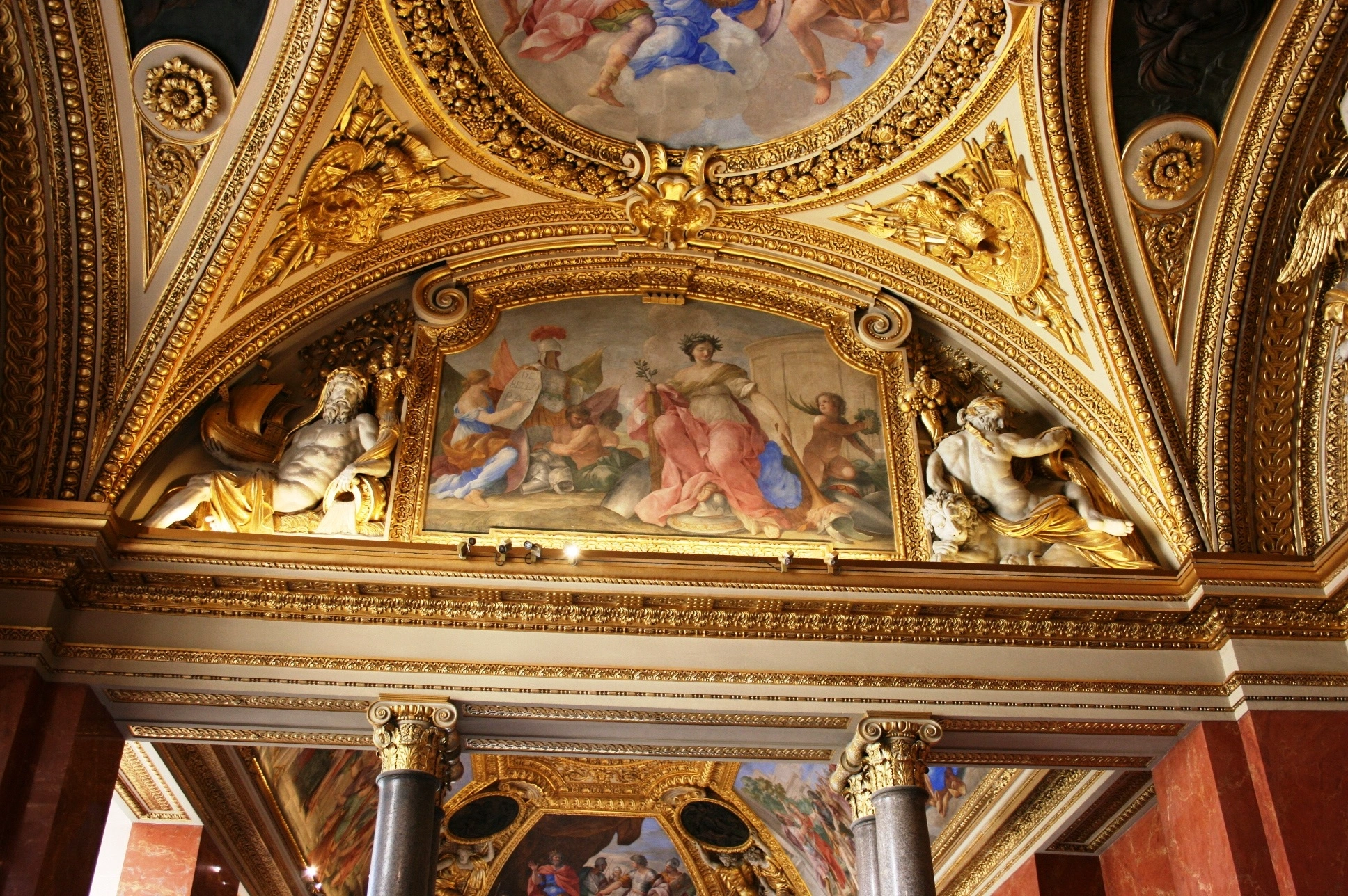 View of art and ceiling in the Louvre Museum in Paris
