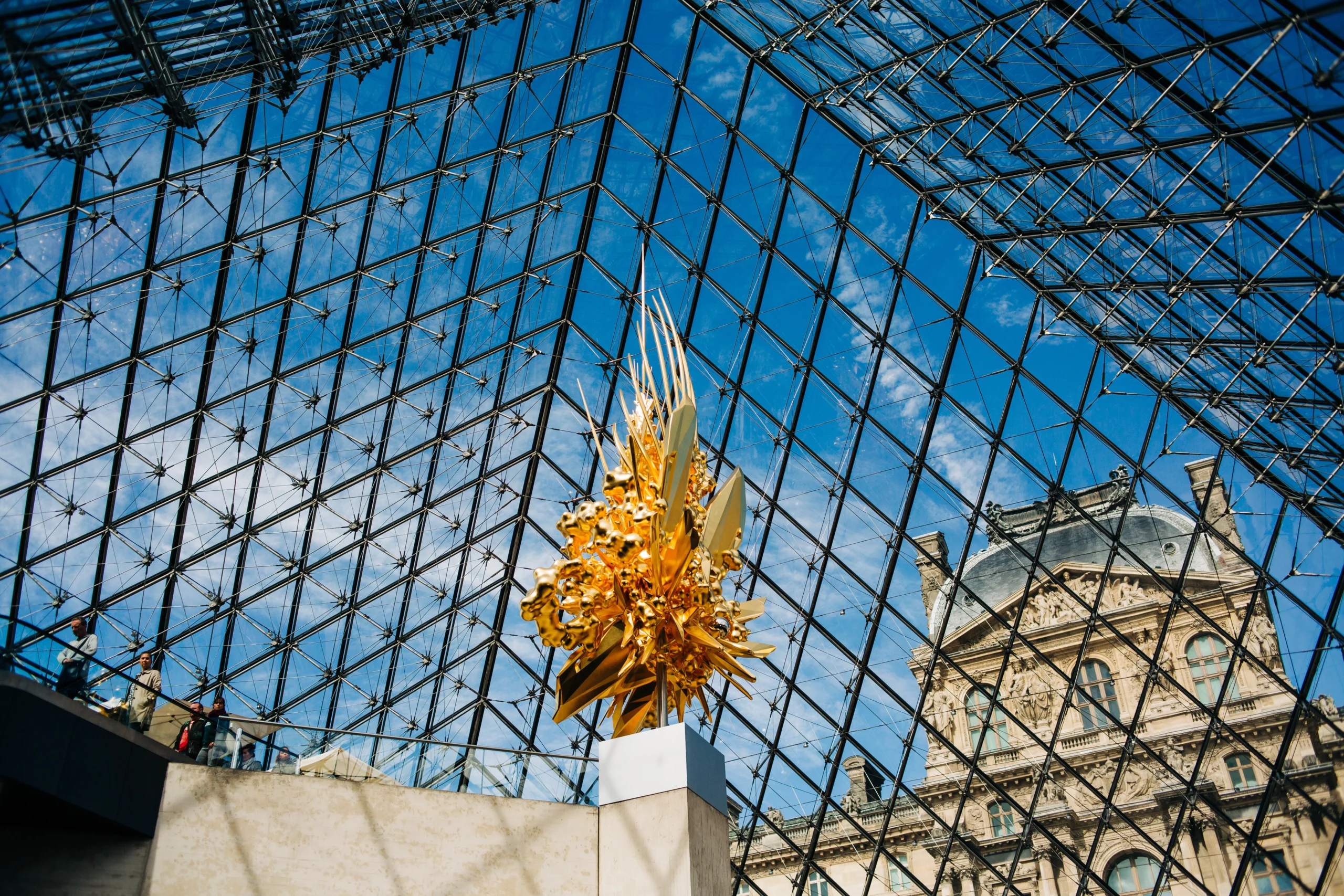 View of inside the Louvre pyramid during private curated Louvre experience