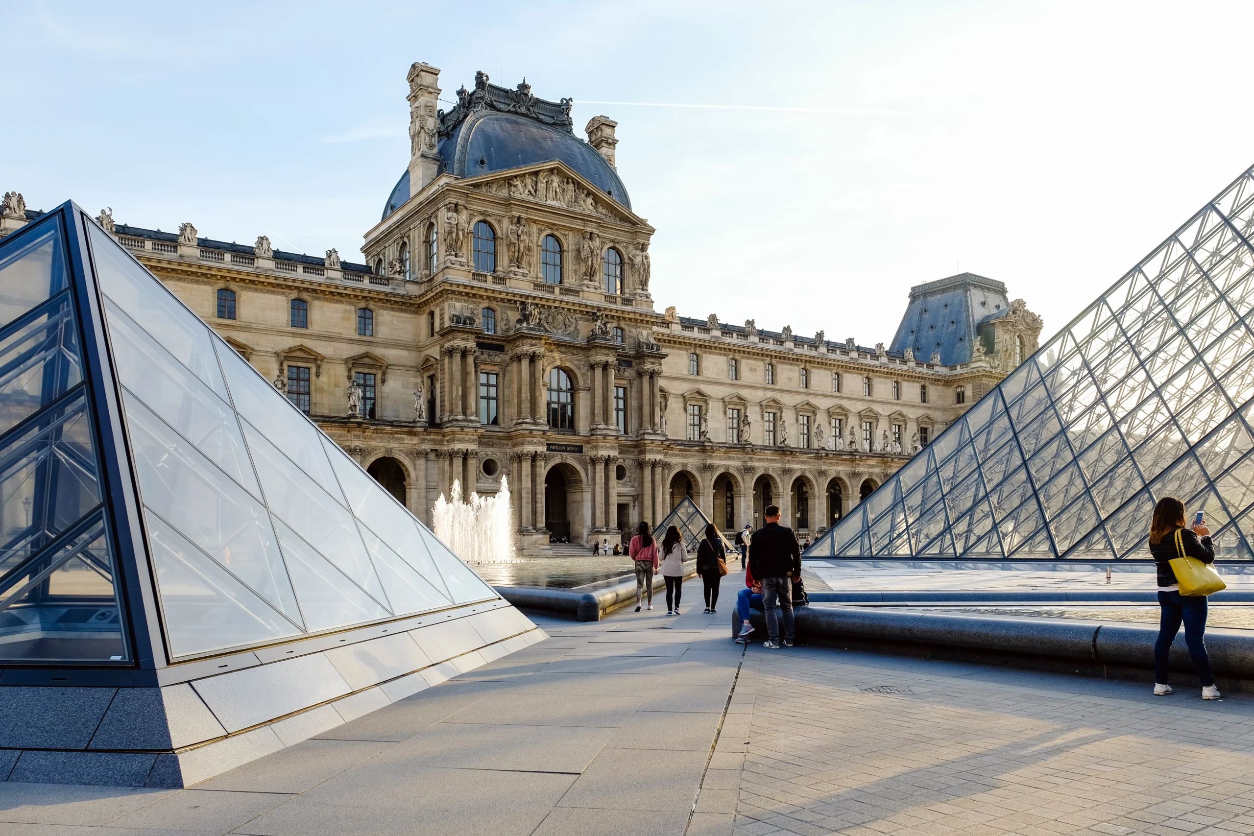 View of the Louvre pyramids during private Louvre experience in Paris