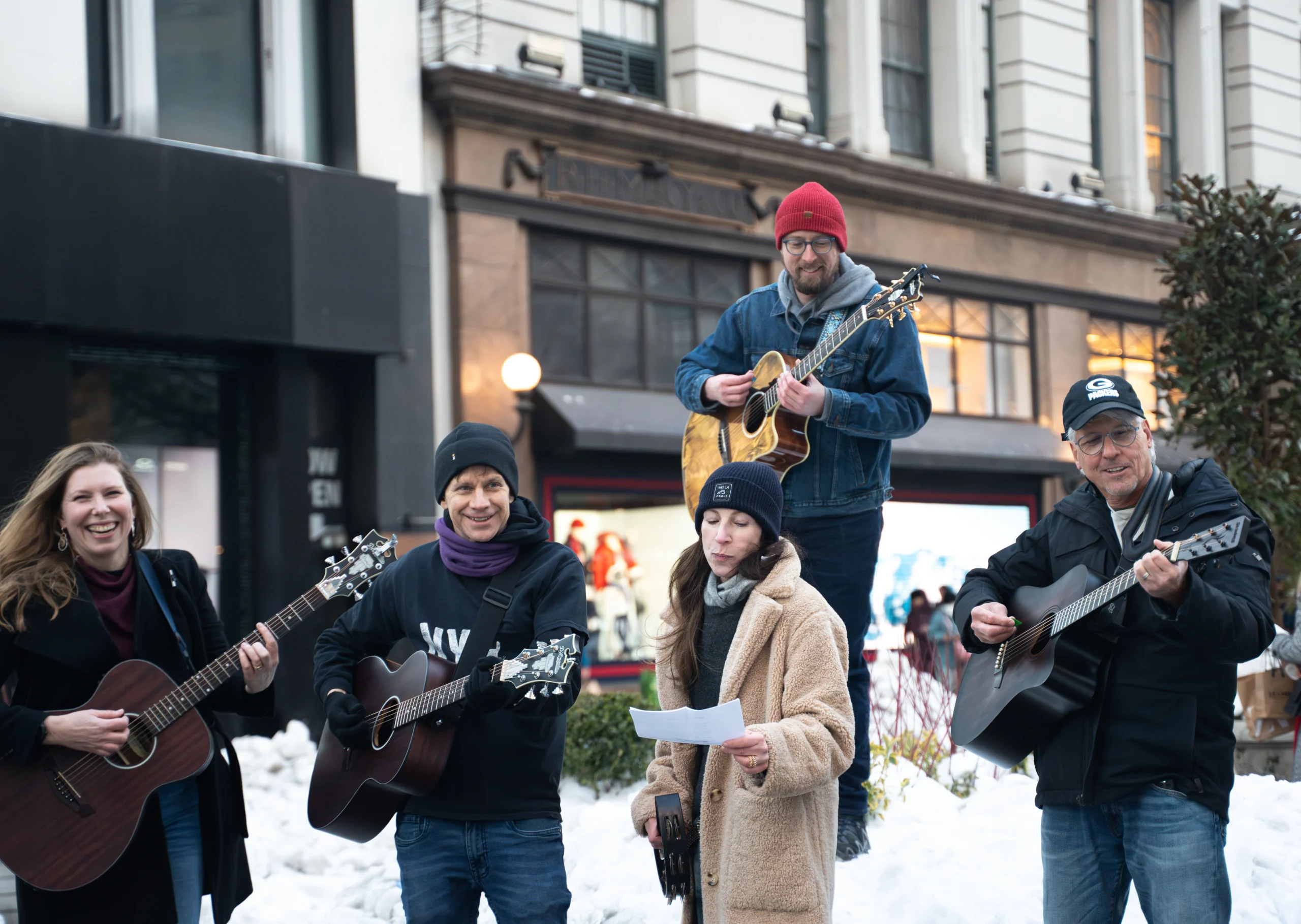 Action shot of guests busking in NYC