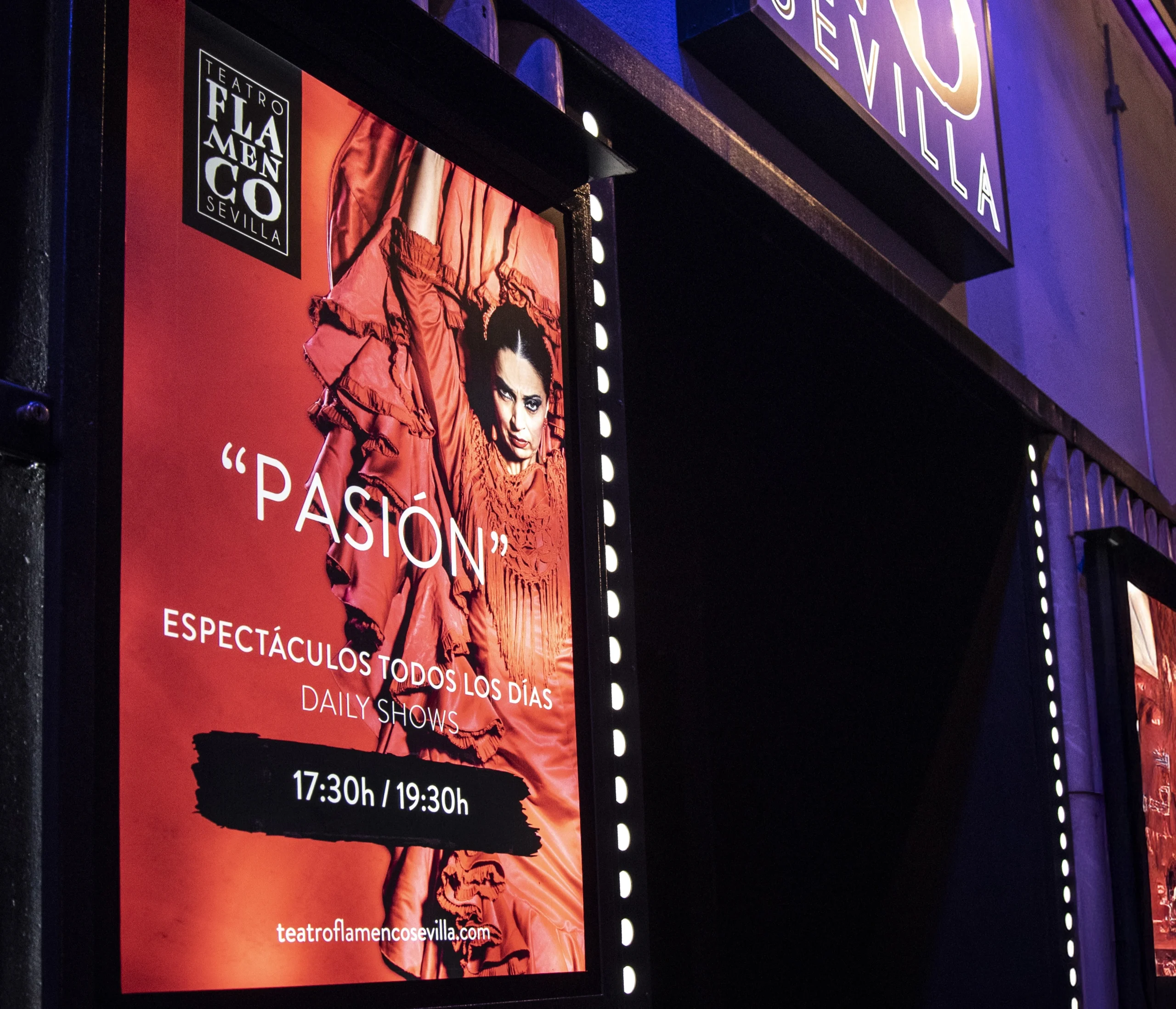 Close up of Flamenco Live Show sign