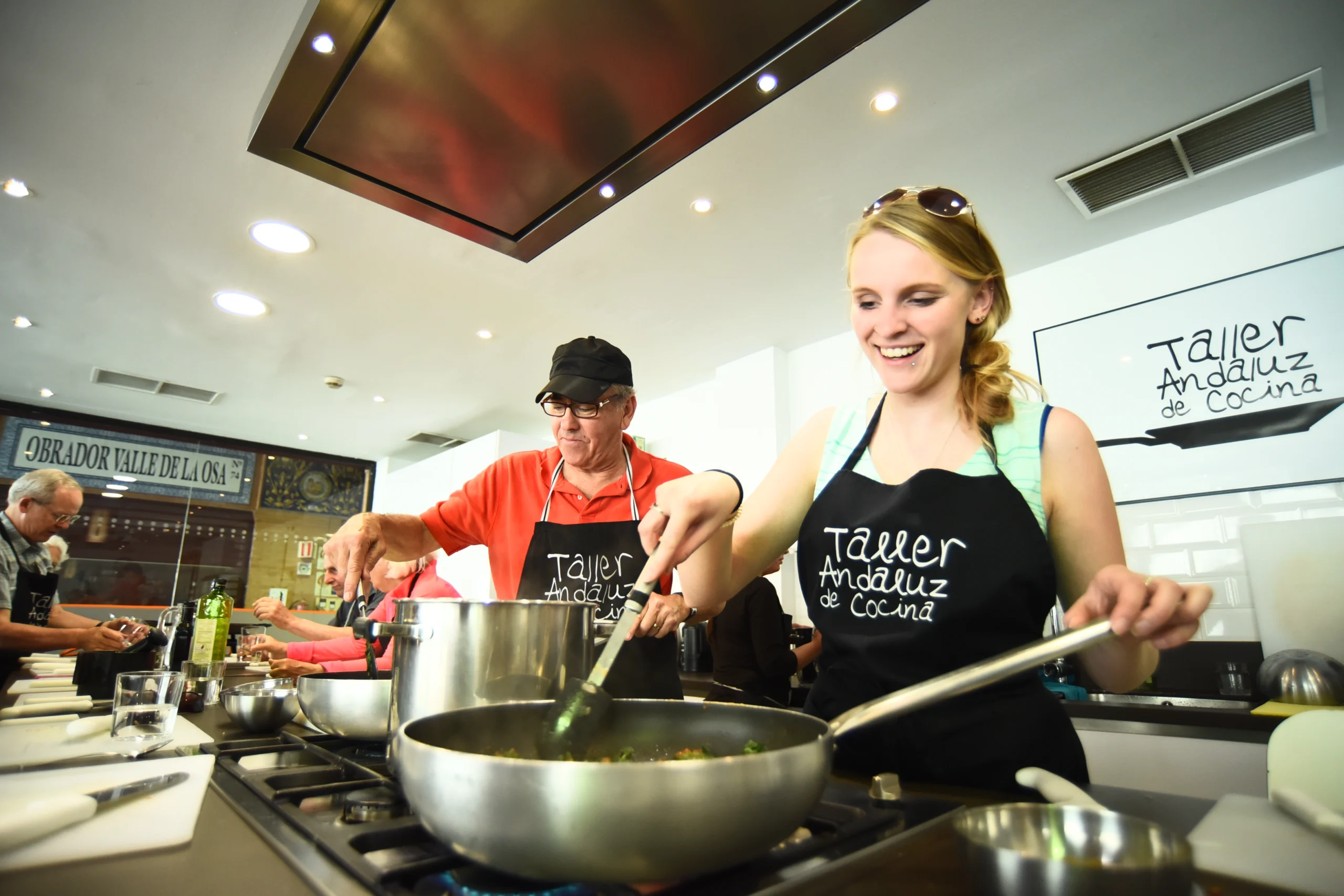 Close up of guests during Spanish Cooking Class and Triana Market experience