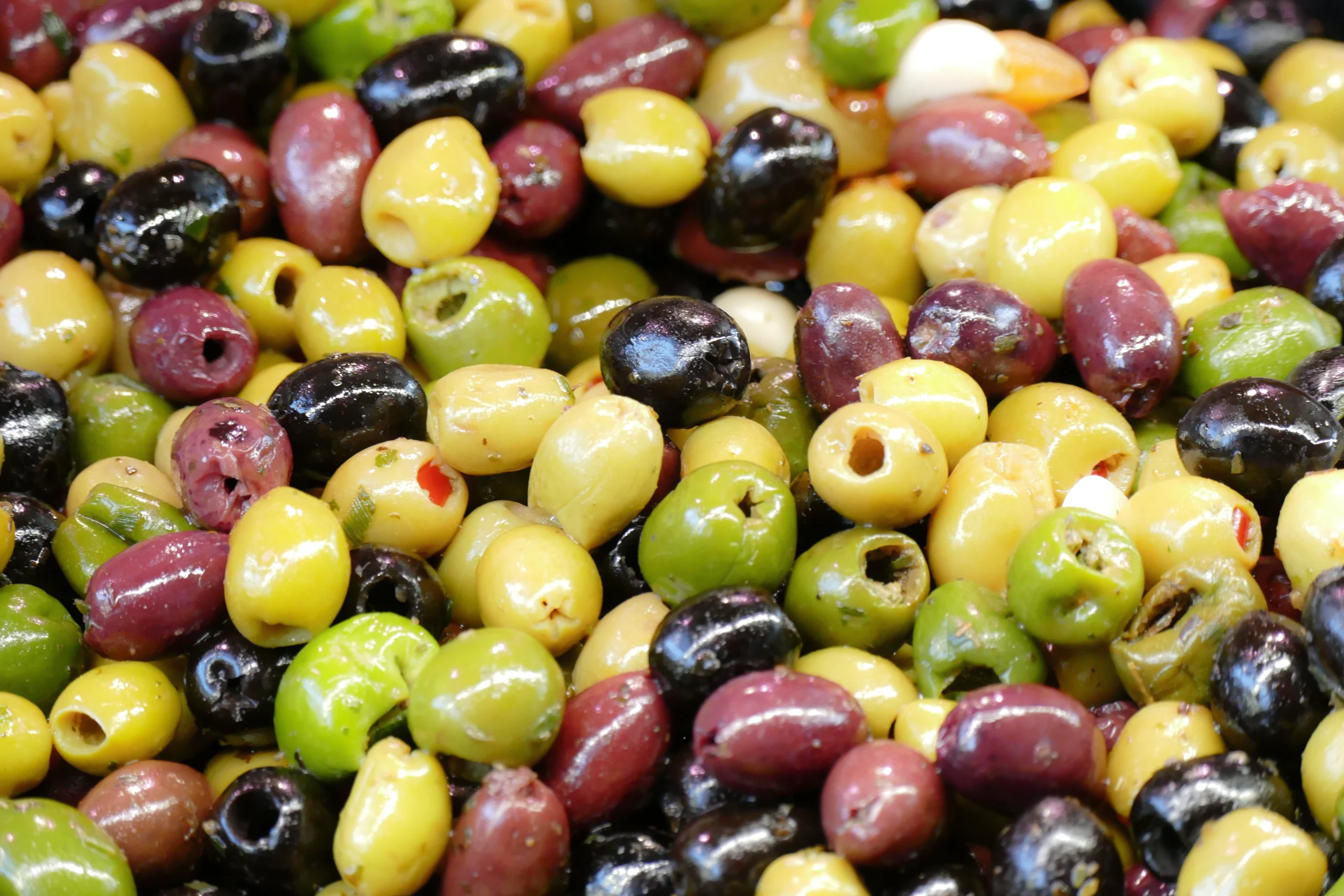 Close up of mixed olives