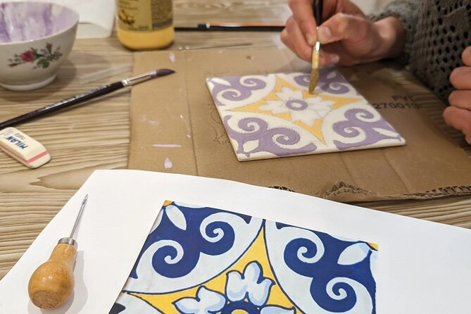 Close up of painting and design during Traditional Tile-Painting Workshop in Lisbon