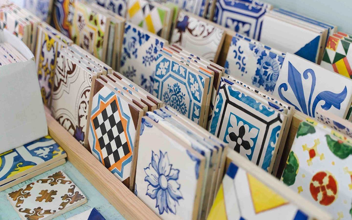 Close up of tiles during Traditional Tile-Painting Workshop in Lisbon