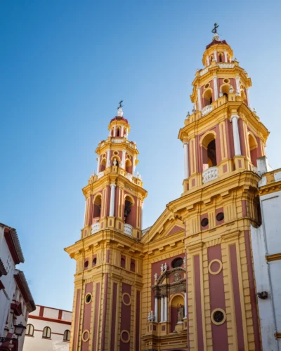 Facade of the Neoclassical Church of San Ildefonso in Seville, Spain