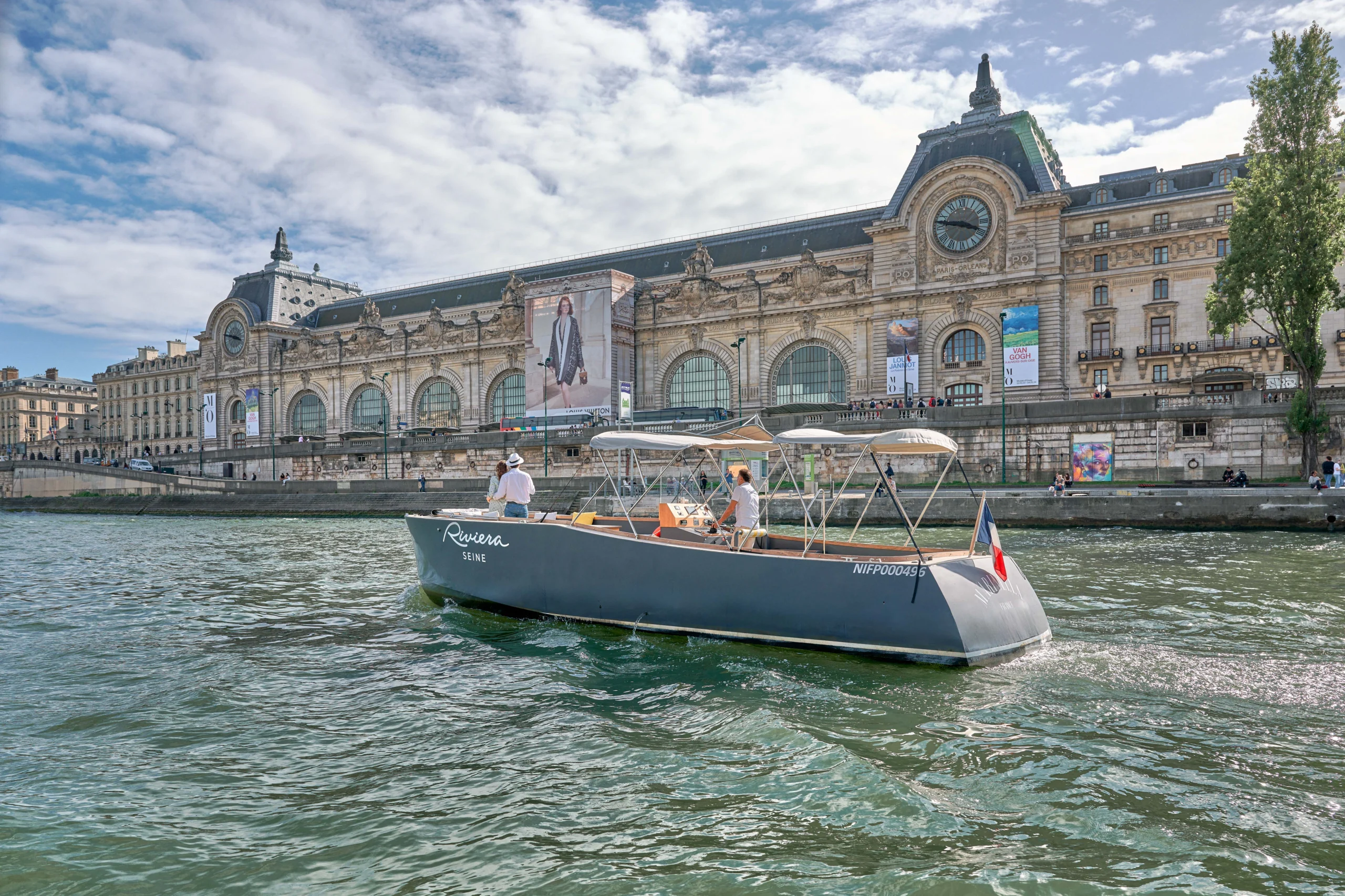Motorboat on river Seine