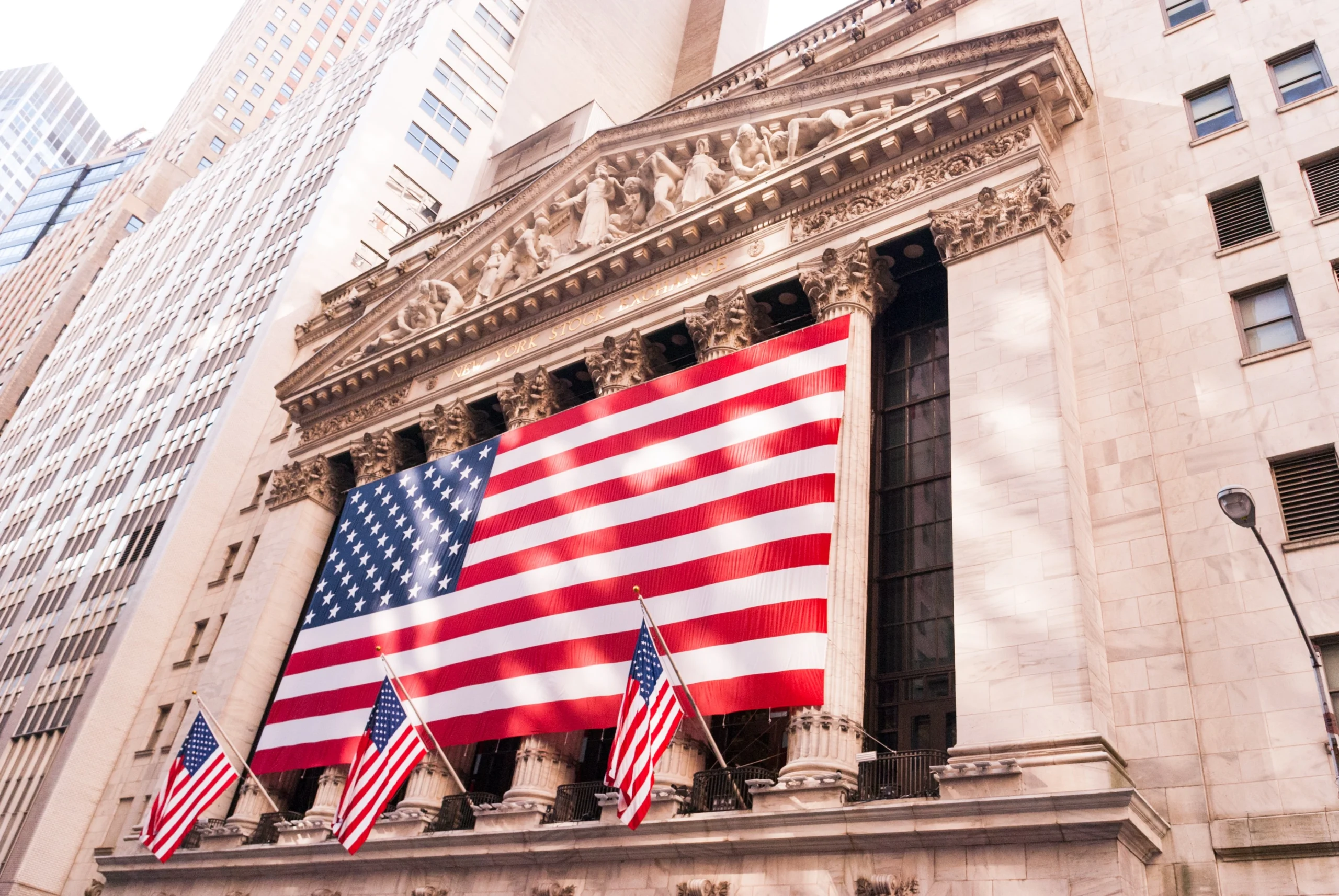 NYSE with American flags