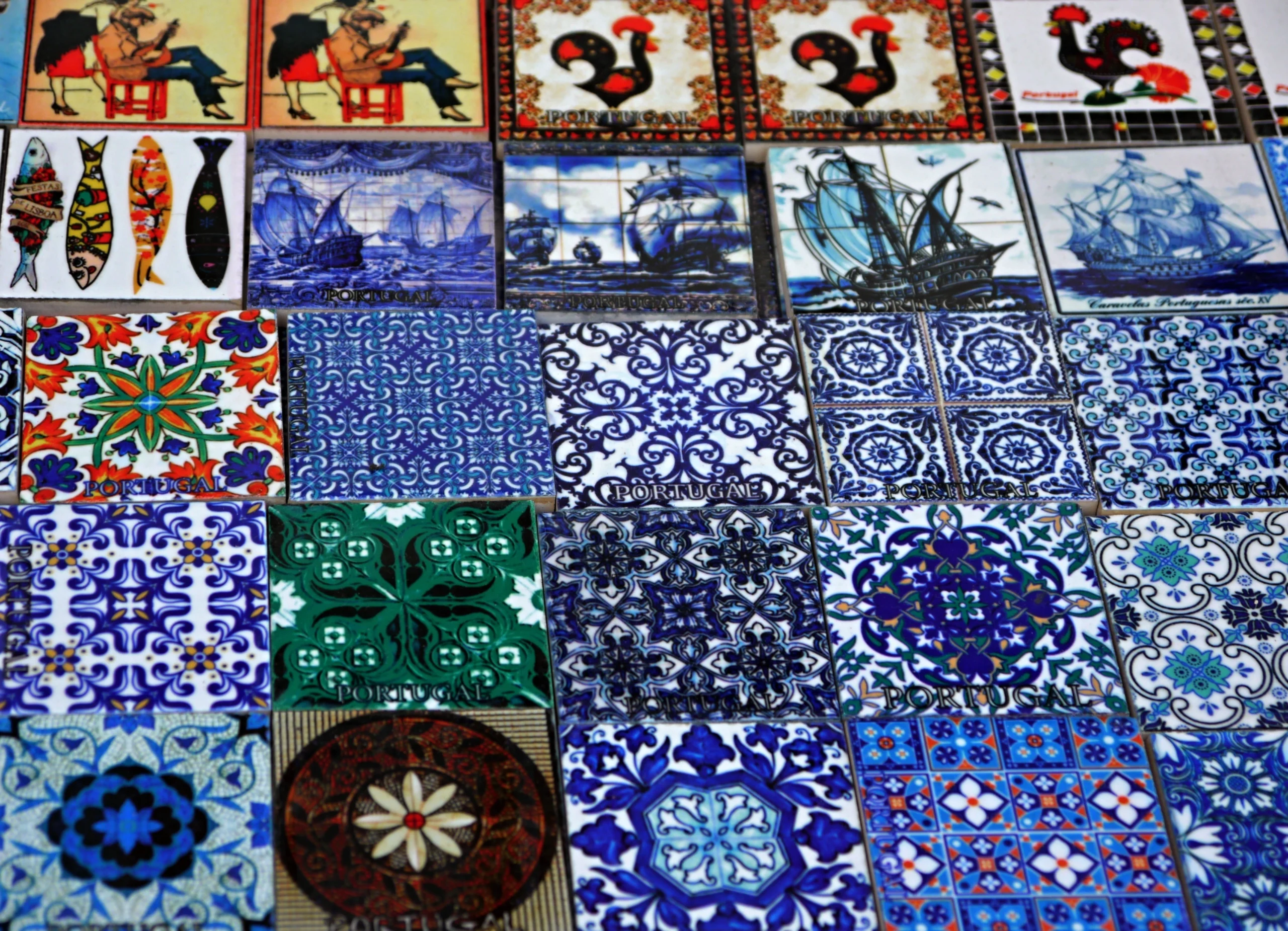 Portuguese azulejos tiles showing traditional patterns and symbols