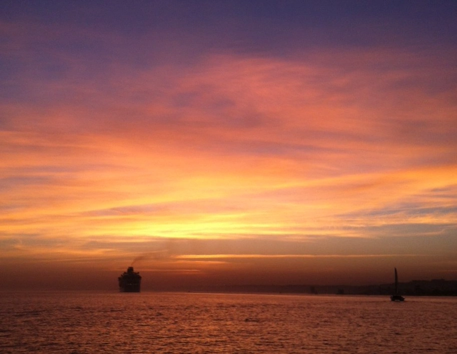 View of ocean and sunset