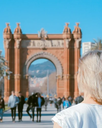 Woman near Arc de Triomphe in Barcelona