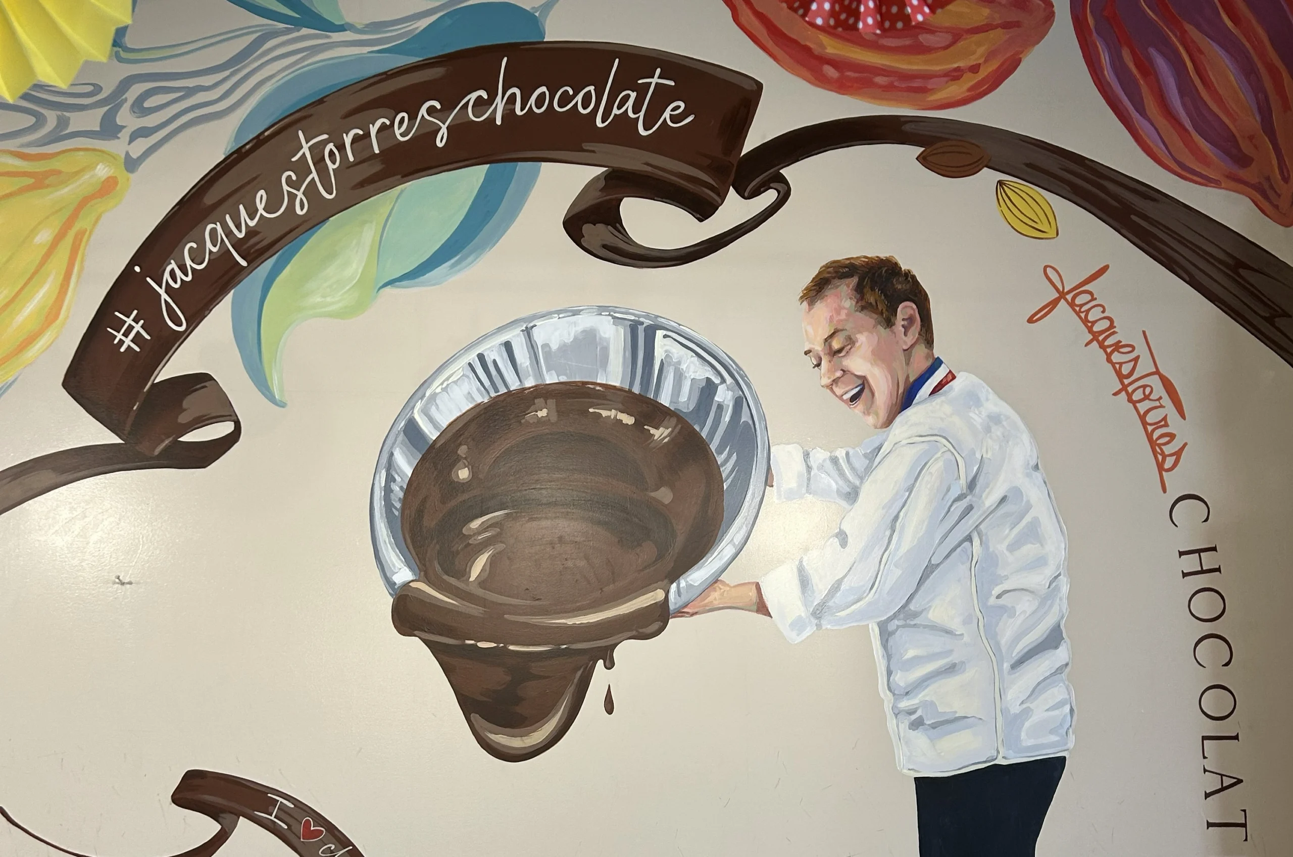 Art mural inside Jacques Torres Chocolate store in Brooklyn