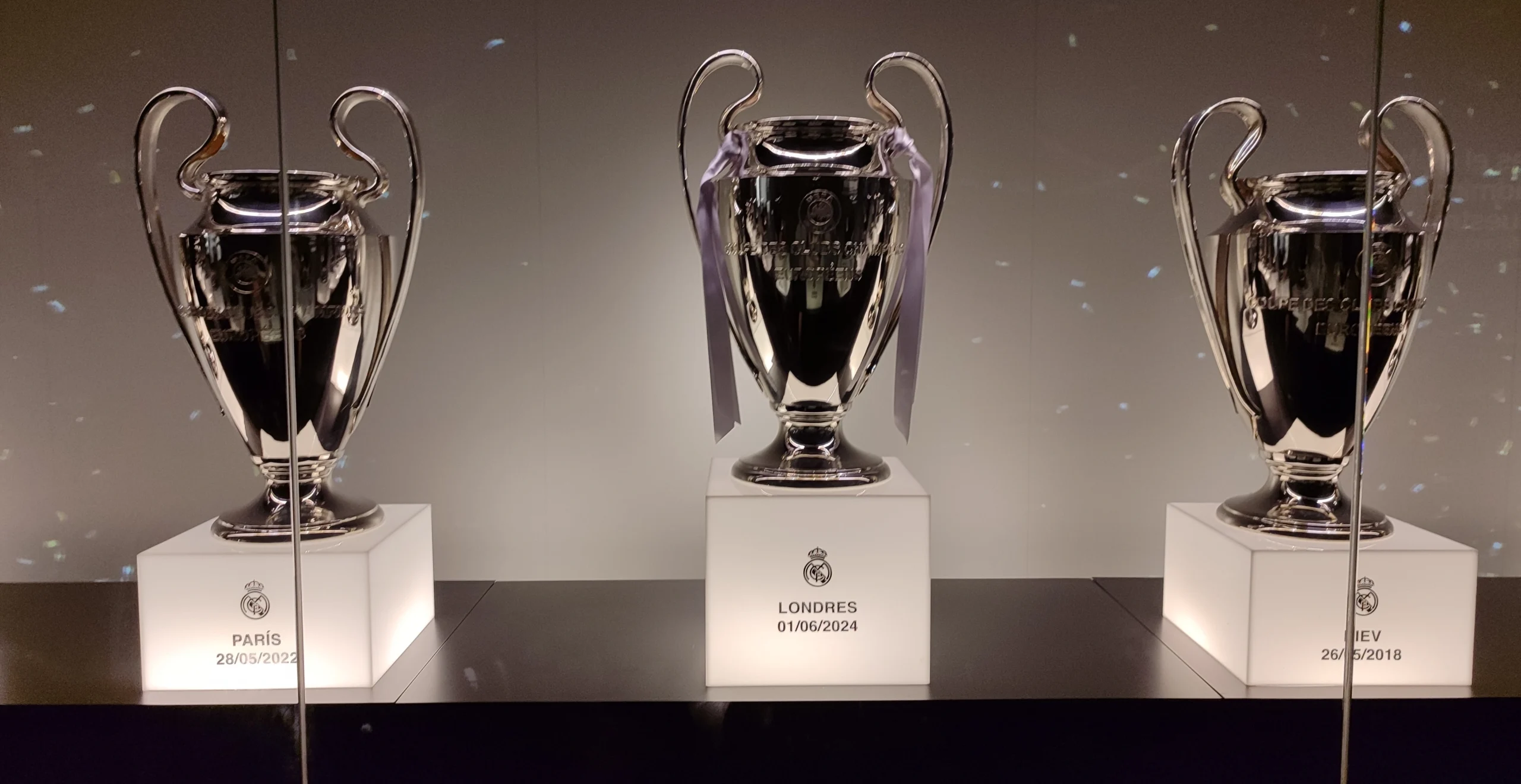 Champions League Trophies inside Bernabeu Stadium Madrid during Bernabéu Megafan Stadium Experience