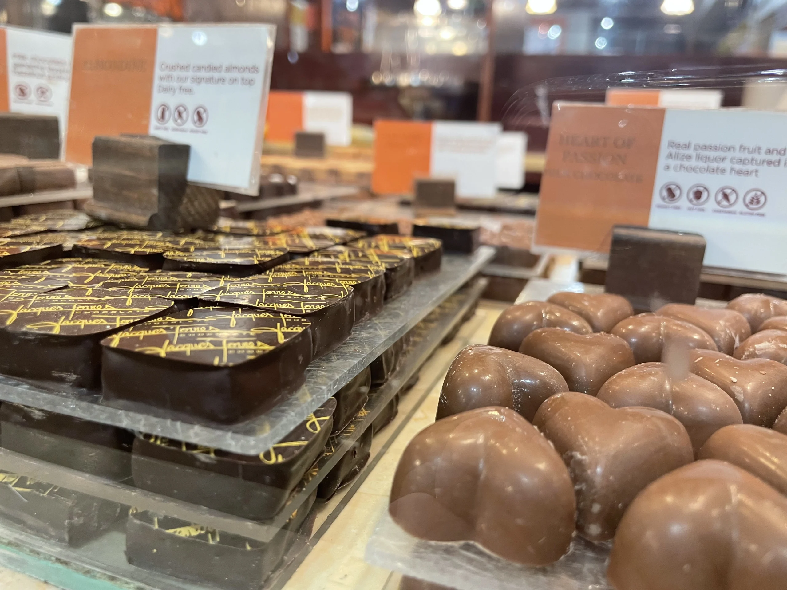 Close up of chocolates at Jacques Torres Chocolate store during guided DUMBO foodie experience in Brooklyn