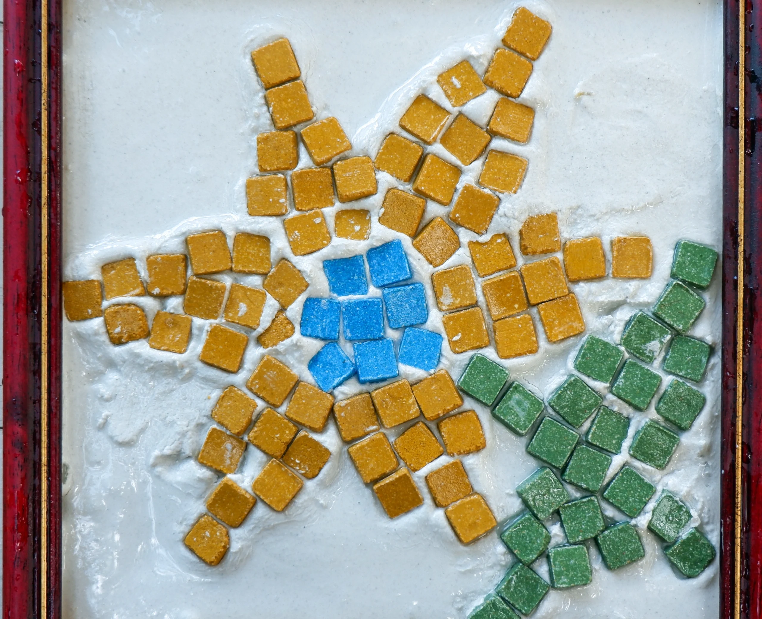 Close up of flower mosaic tile during Mosaic Workshop with Cycladic Artist in Mykonos