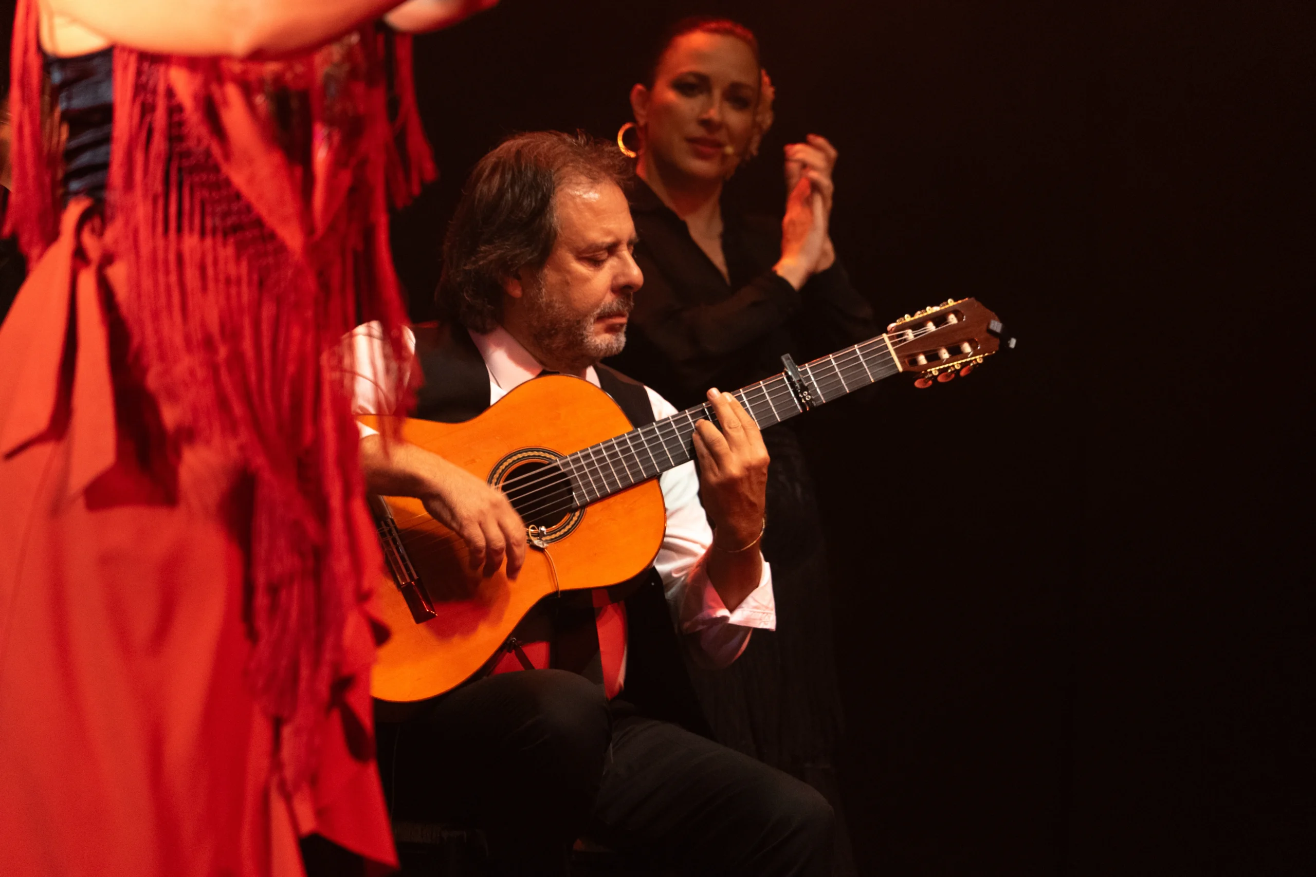 Close up of guitarist during Flamenco Dance Class & Performance in Madrid