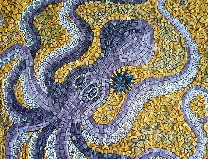 Close up of octopus mosaic tile art