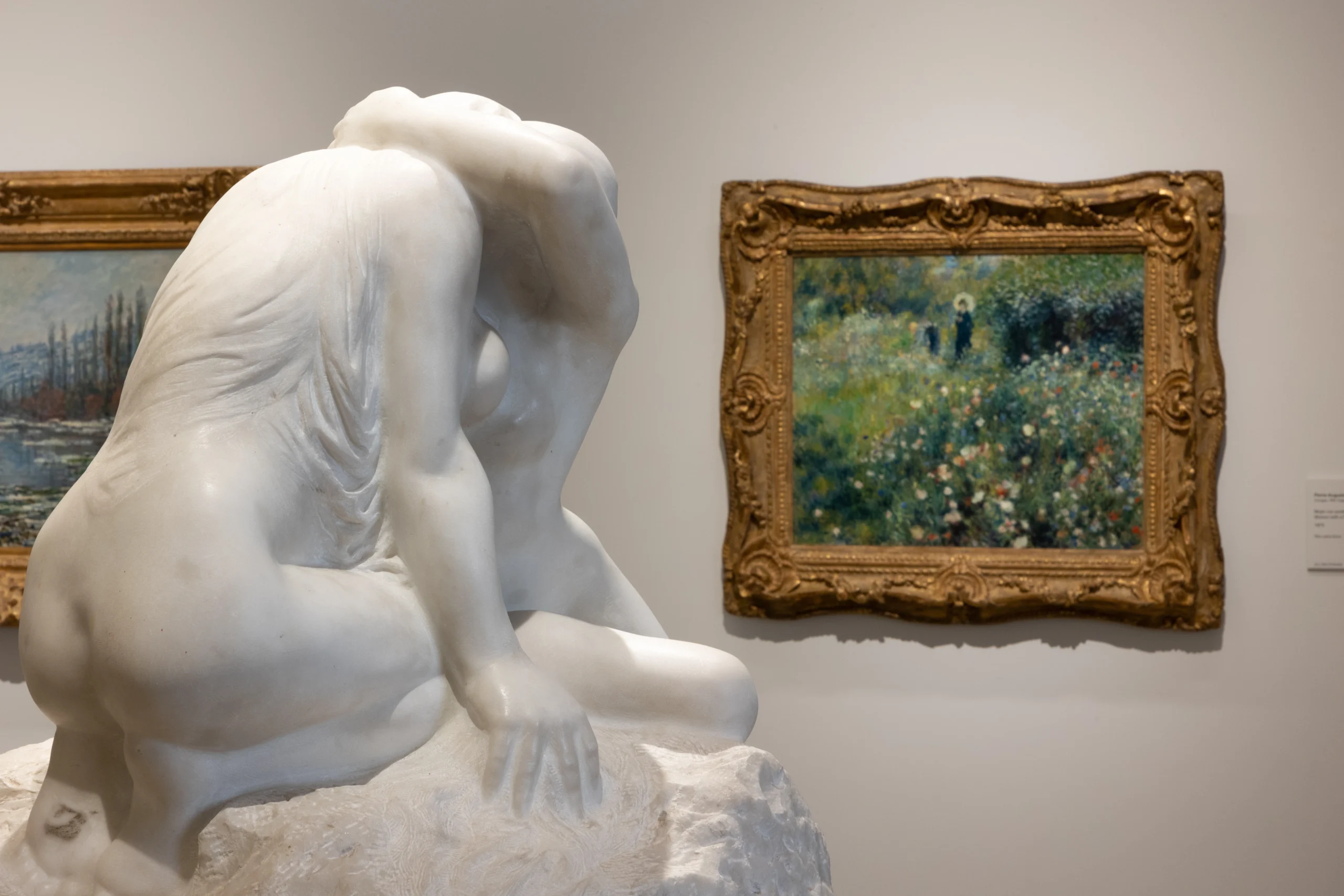 Close up of sculpture and painting in First Light at the Thyssen experience