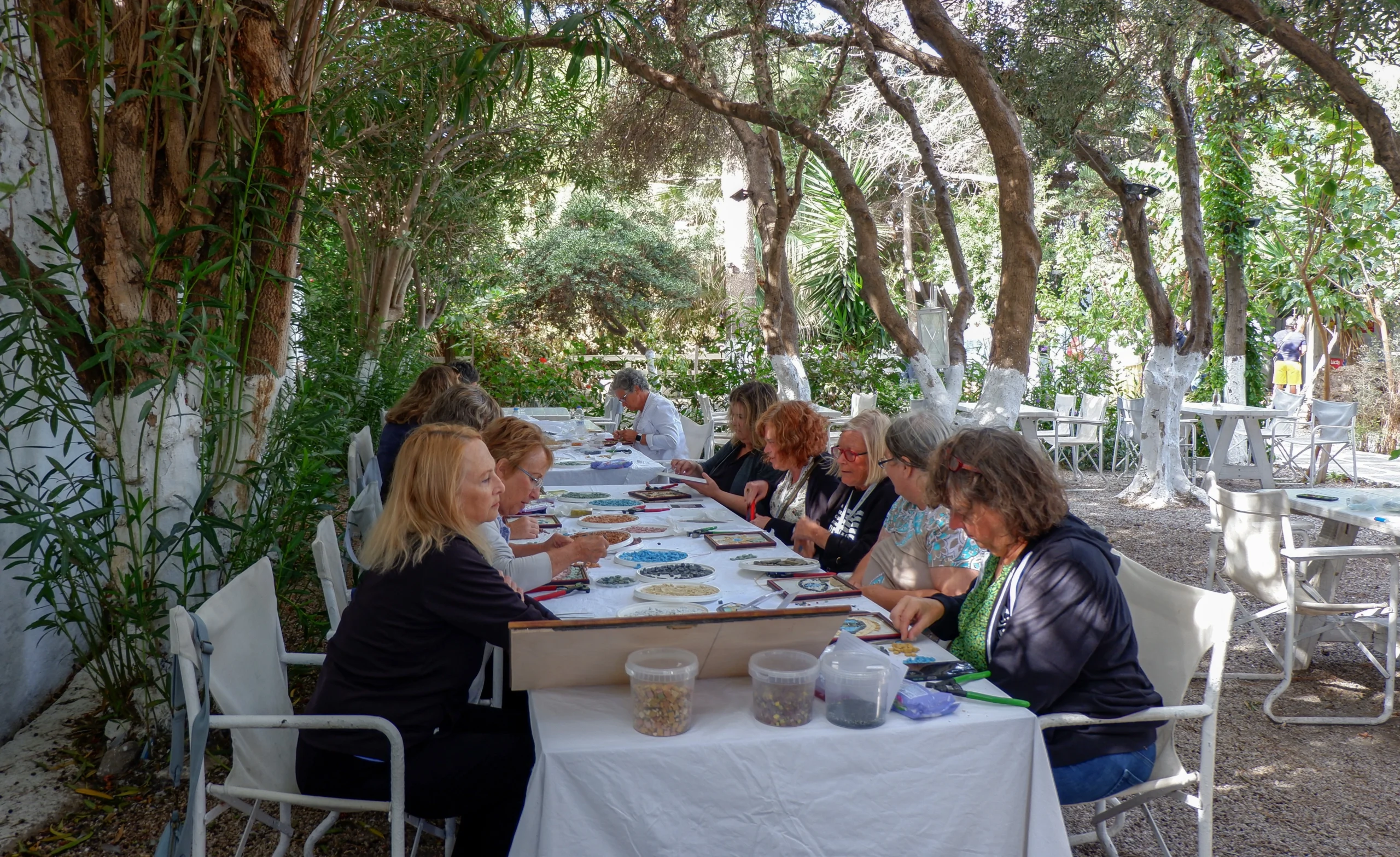 Group of guests during Mosaic Workshop with Cycladic Artist in Mykonos