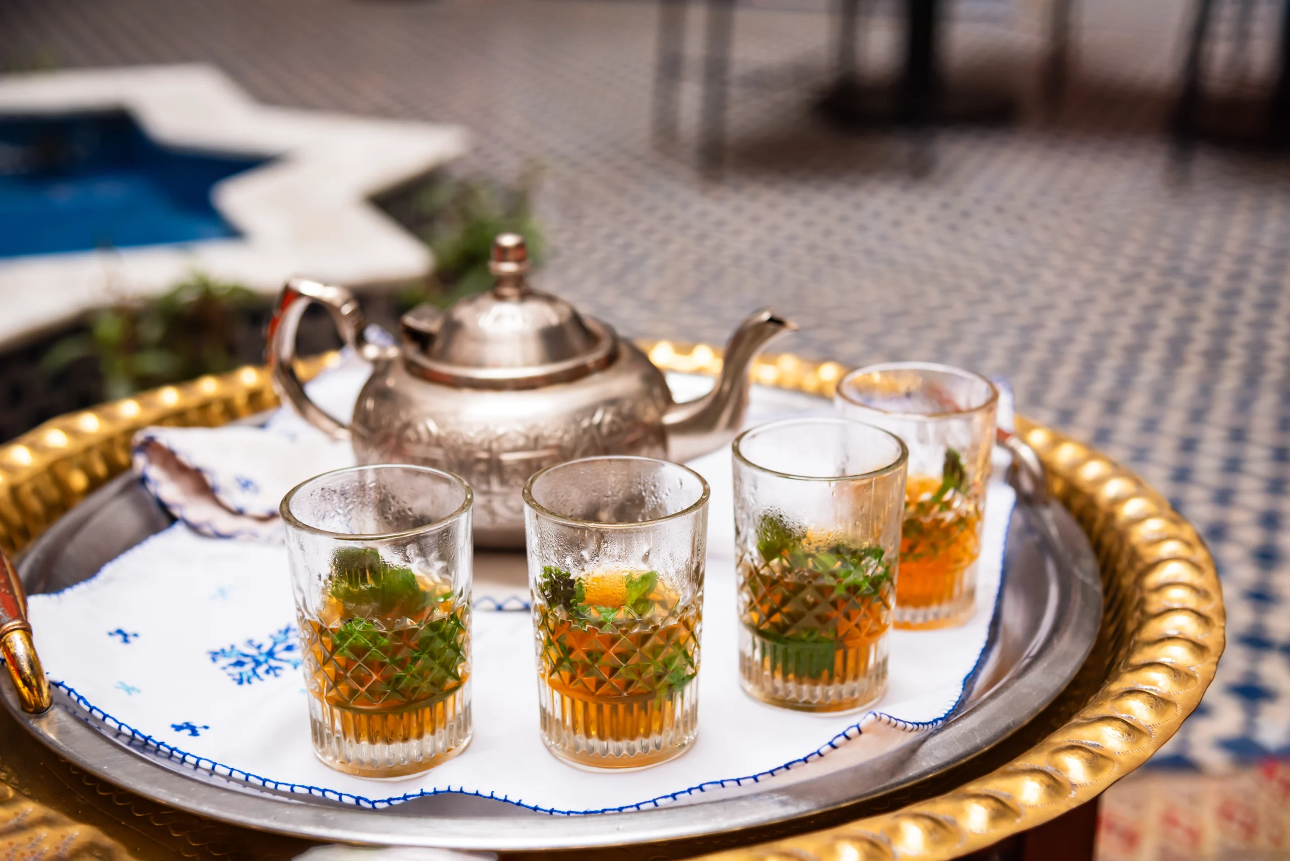 Moroccan mint tea served in a teapot