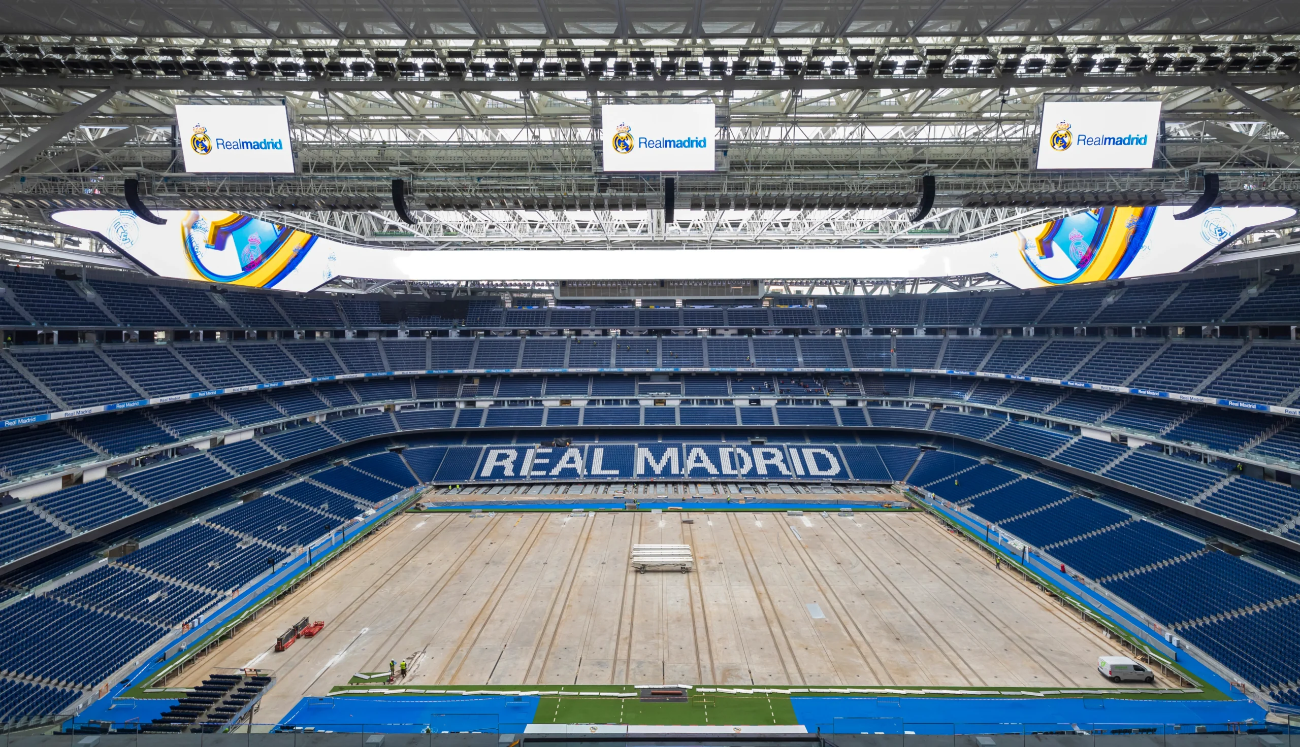 Panoramic view of interior of Bernabeu stadium in Madrid