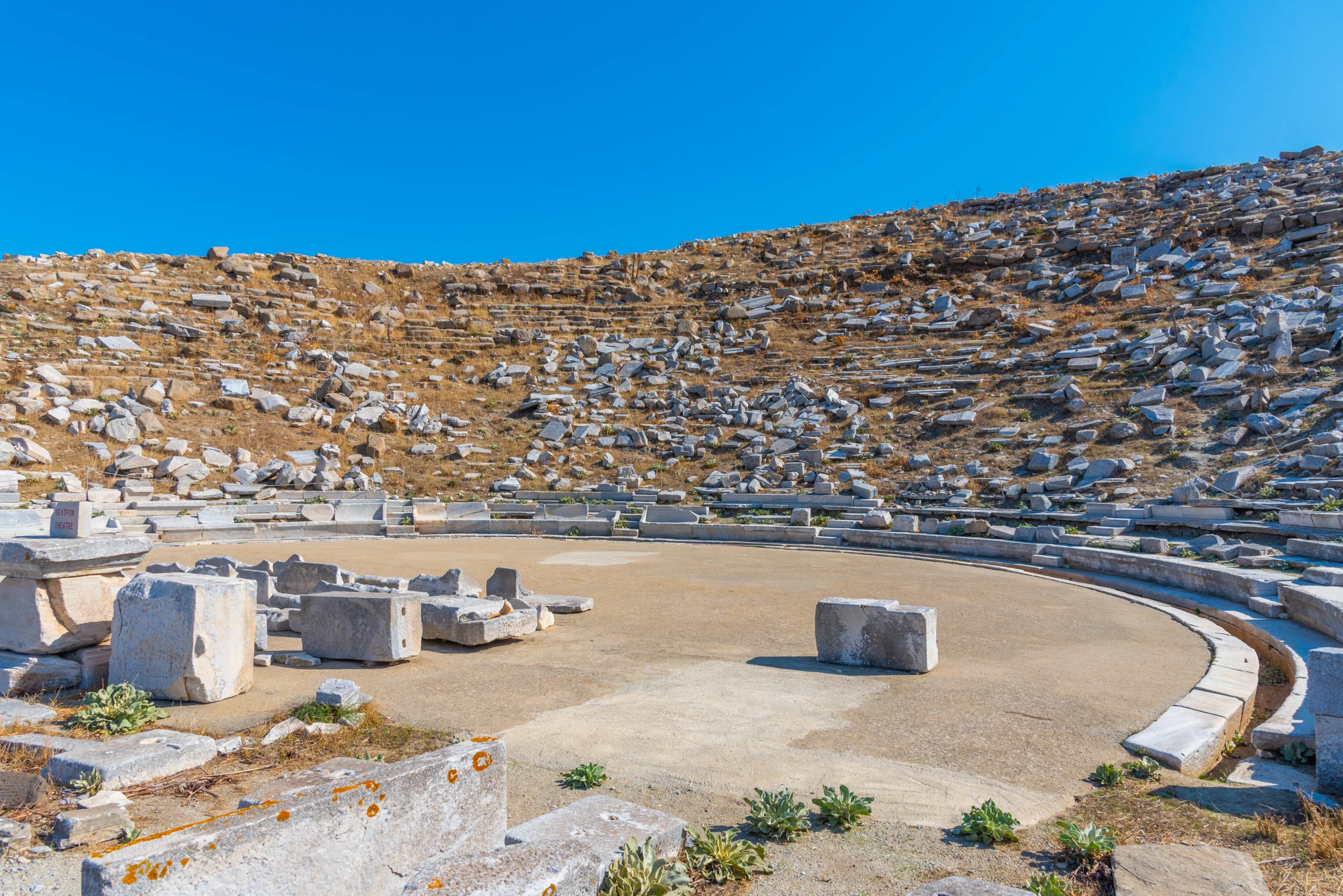 Theatre at ancient ruins at Delos island in Greece