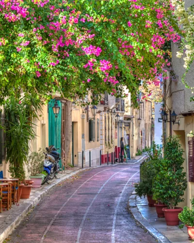 Traditional houses in Plaka area under Acropolis during Ancient Athens premium experience