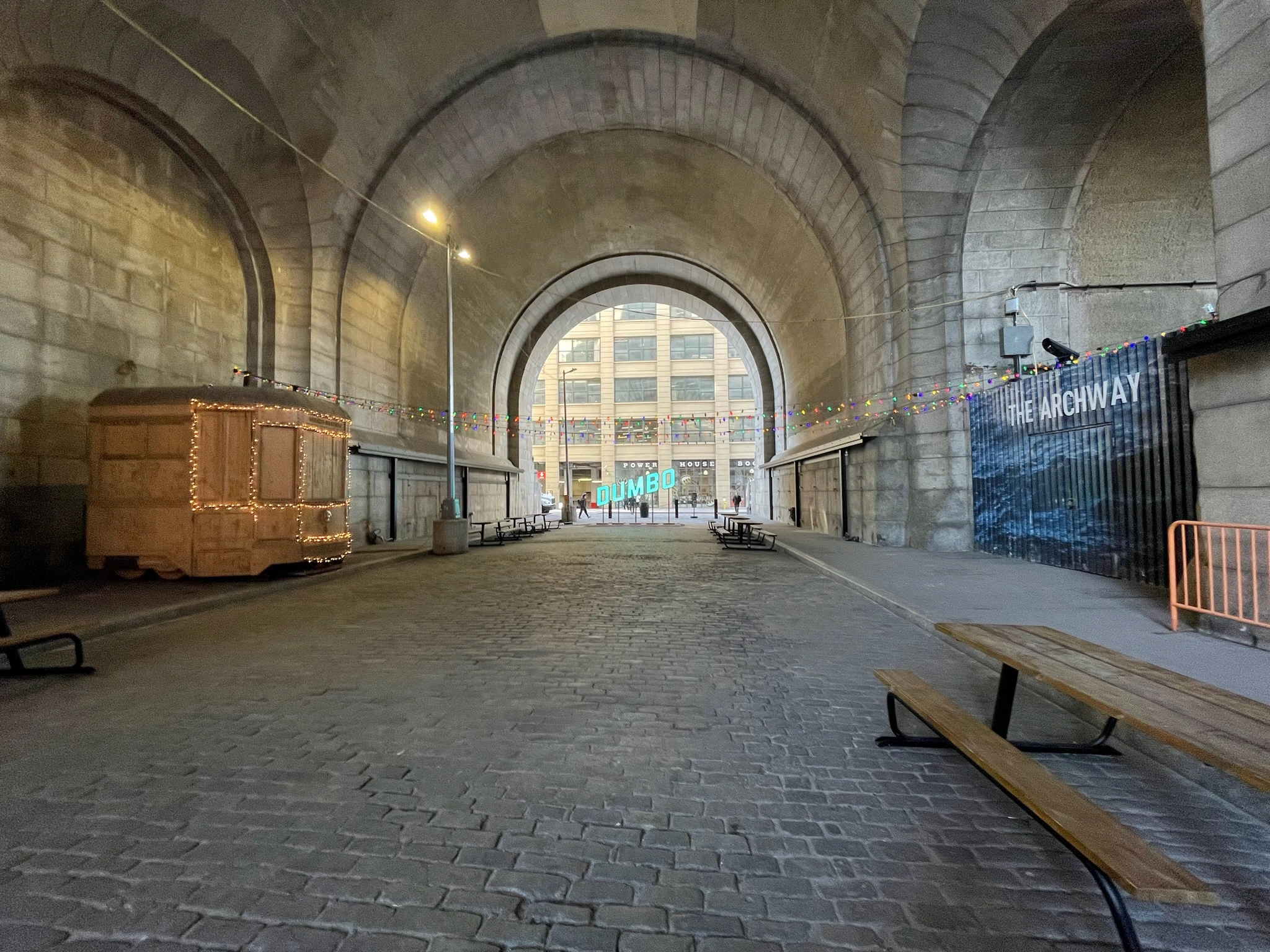 View of DUMBO sign during premium guided DUMBO foodie experience in Brooklyn