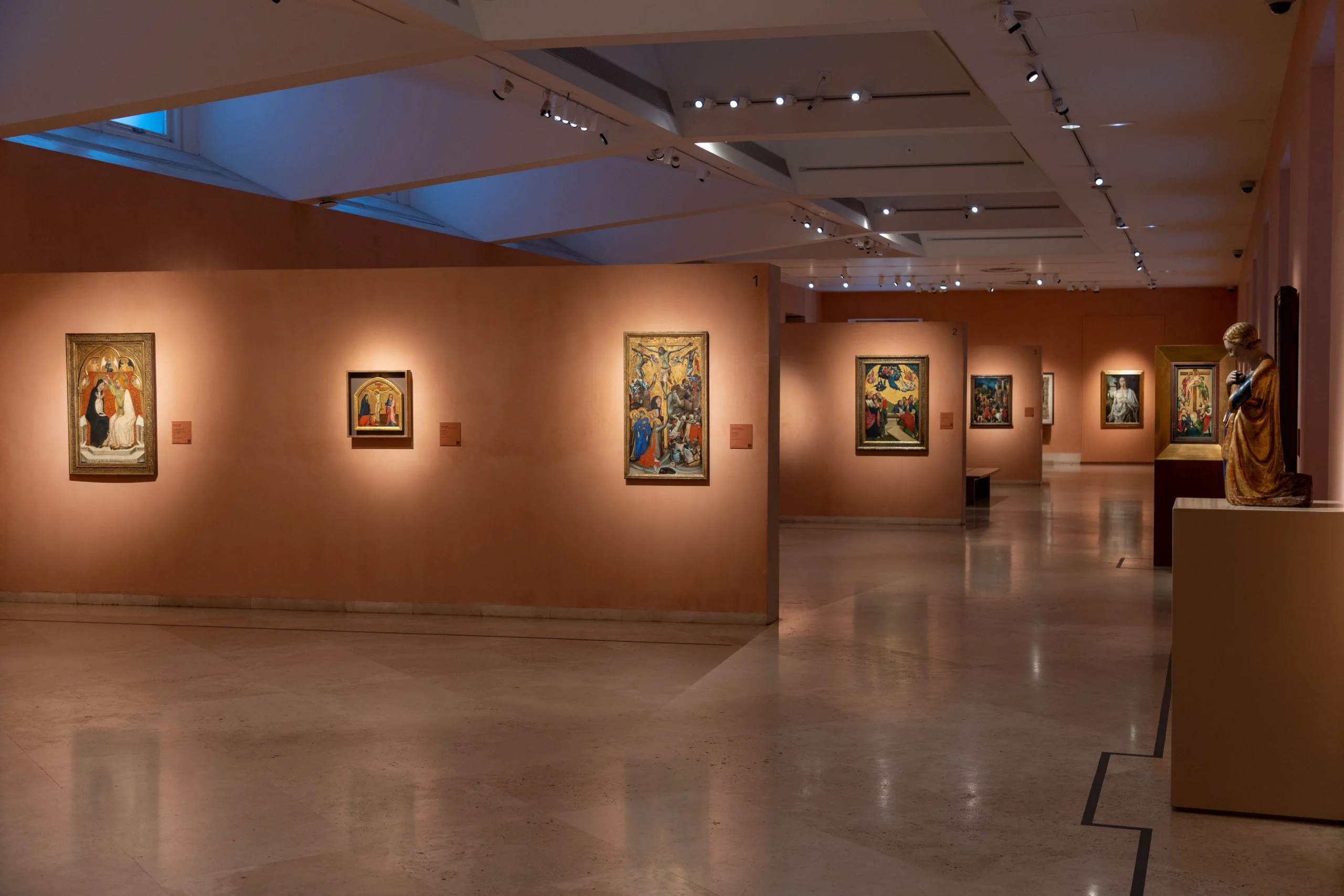 View of empty gallery space and paintings during First Light at the Thyssen experience in Madrid