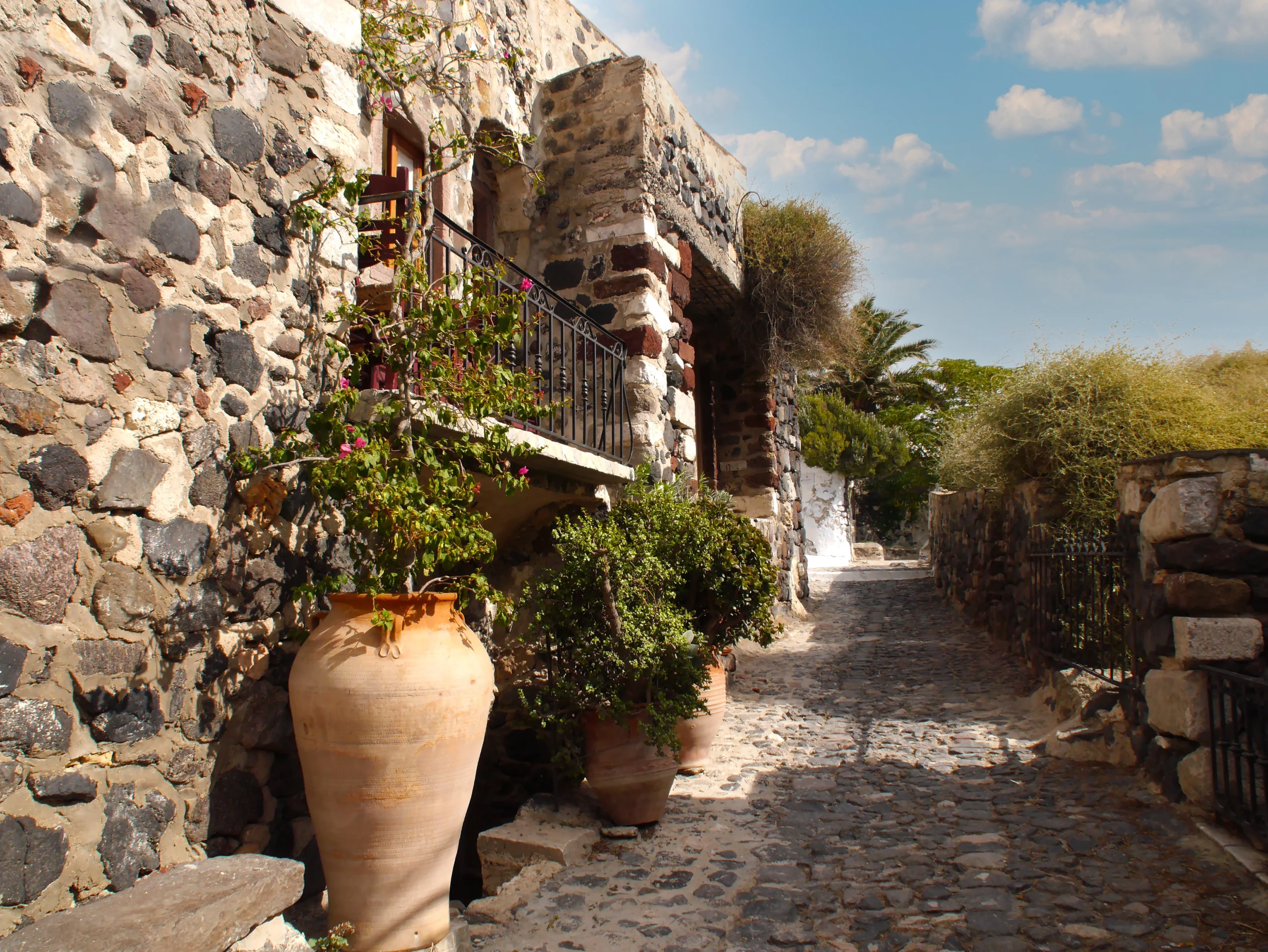 View of the central historical part of Pyrgos town on Santorini island