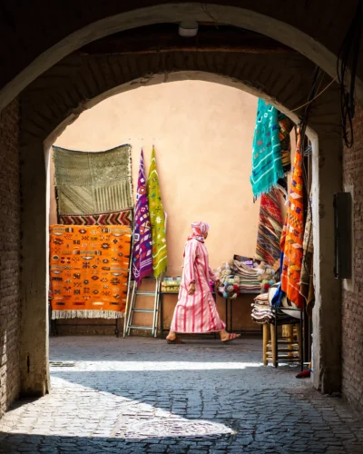 Woman walking through the souk in Marrakesh