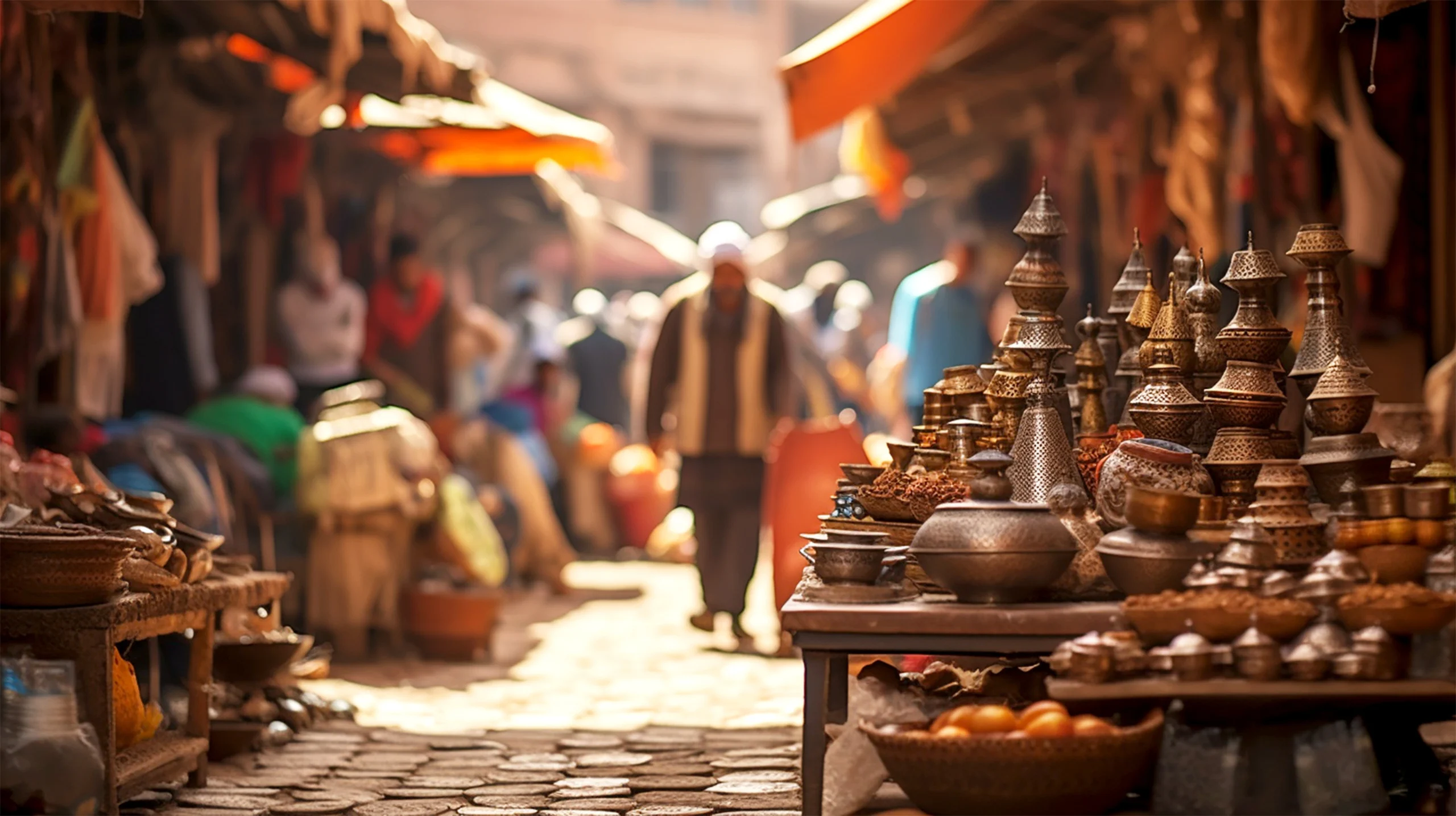 candid shot of a crowded marketplace in Marrakech