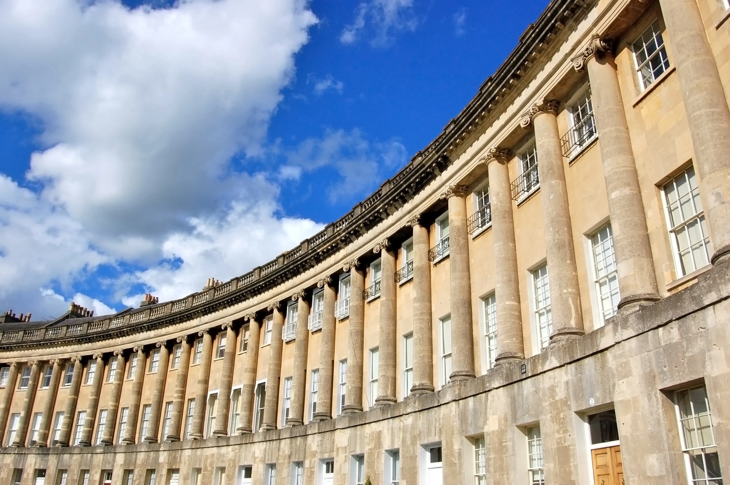 The famous circular Royal Crescent building in Bath during Inner Circle Stonehenge & Bath Guided Experience