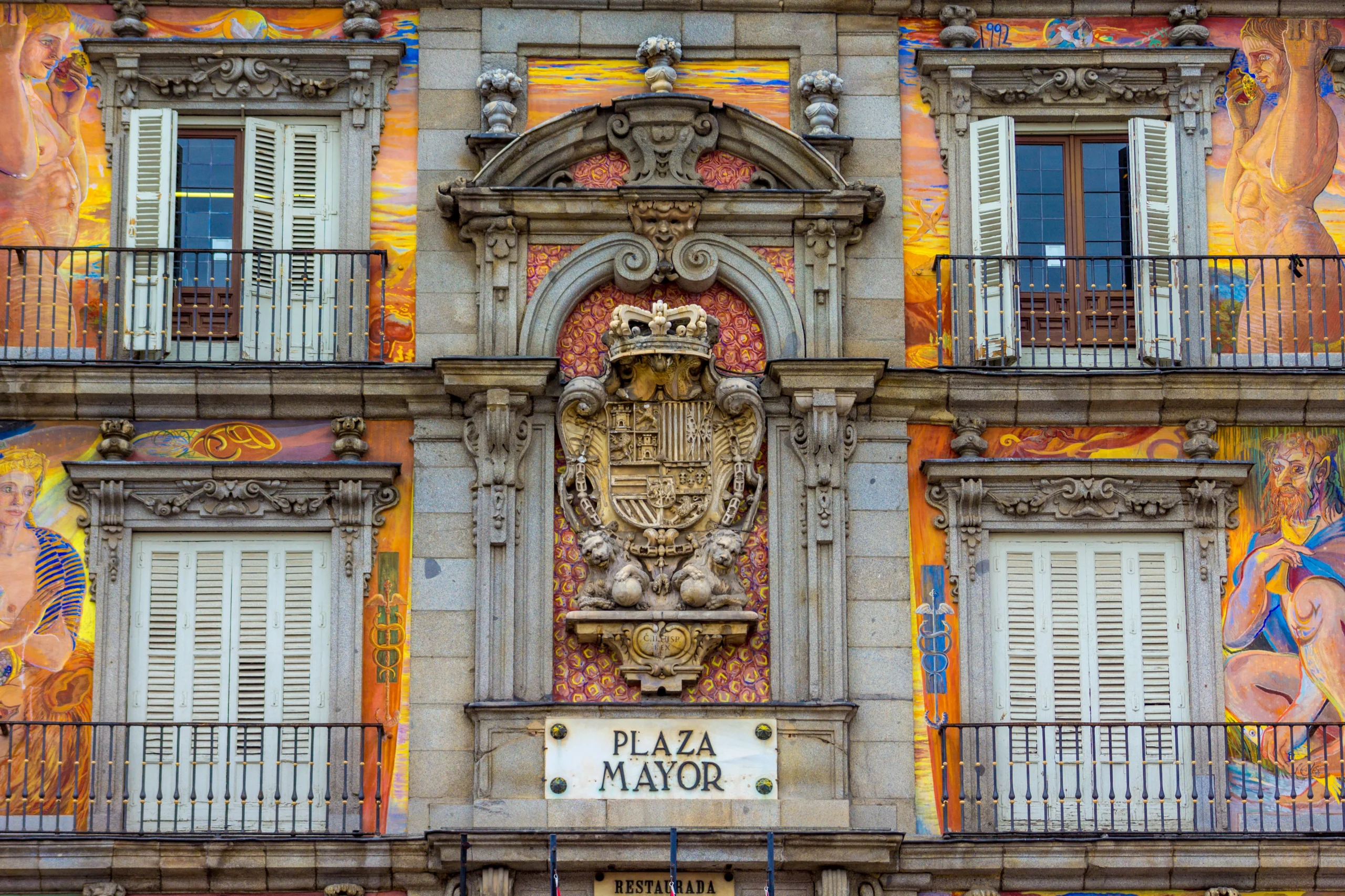 View of Plaza Mayor sign in Madrid