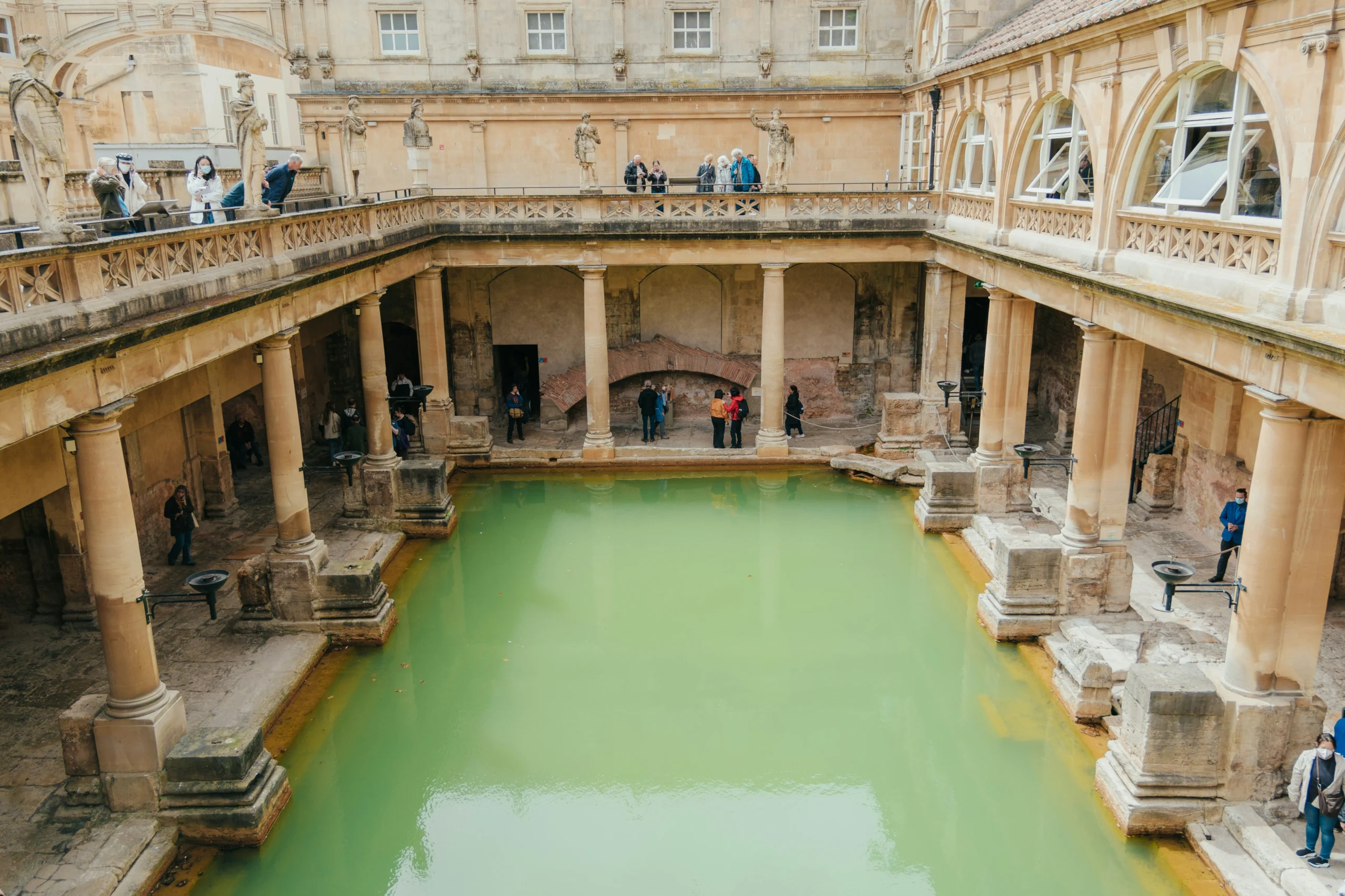 View of people around Roman Baths